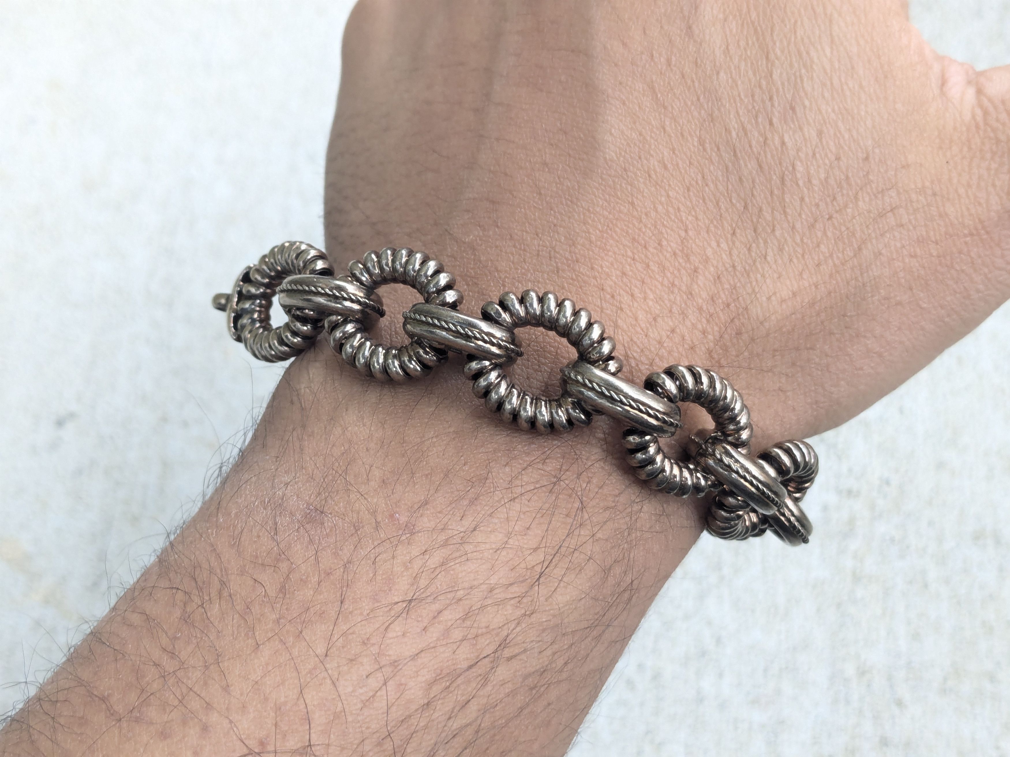 Jewelry Vintage Sterling Silver Bracelet Oval Thick Chunky 7.75 Size ONE SIZE - 9 Thumbnail