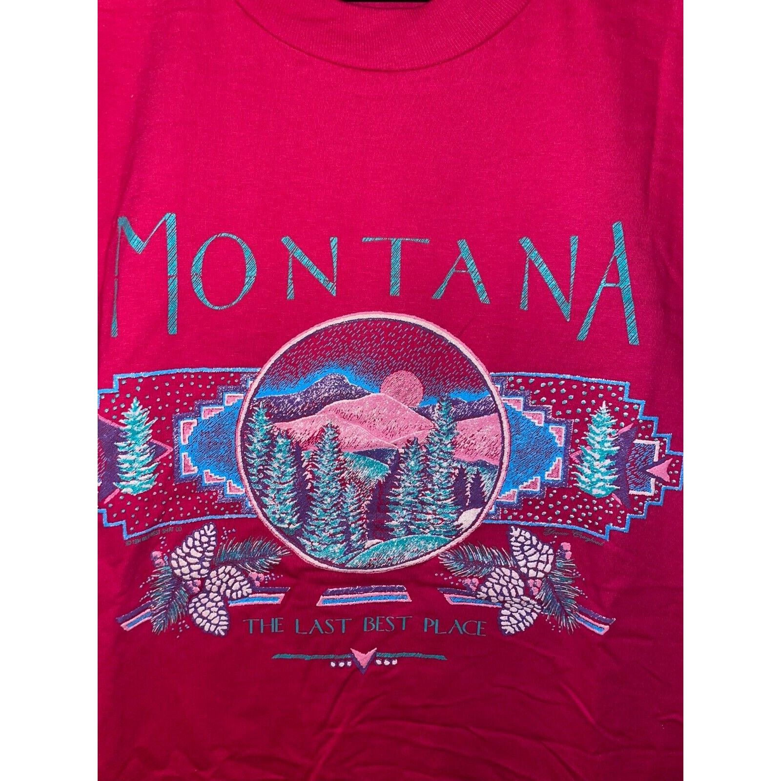 Jerzees Vintage Montana Last Best Place Shirt Tee Pink VTG 90s Large Size US L / EU 52-54 / 3 - 2 Thumbnail
