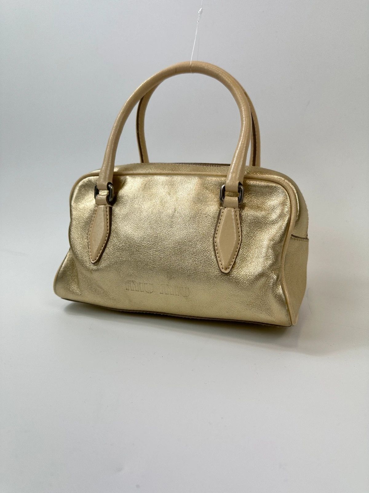 Miu Miu Miu Miu 90s Leather Gold Glitter Mini HandBag NanoSpeedy Size ONE SIZE - 2 Thumbnail