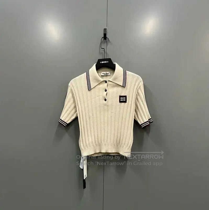Miu Miu Miu Miu Summer Beige Wool Short Sleeve Tee . Size XXS / US 00 / IT 34 - 1 Thumbnail