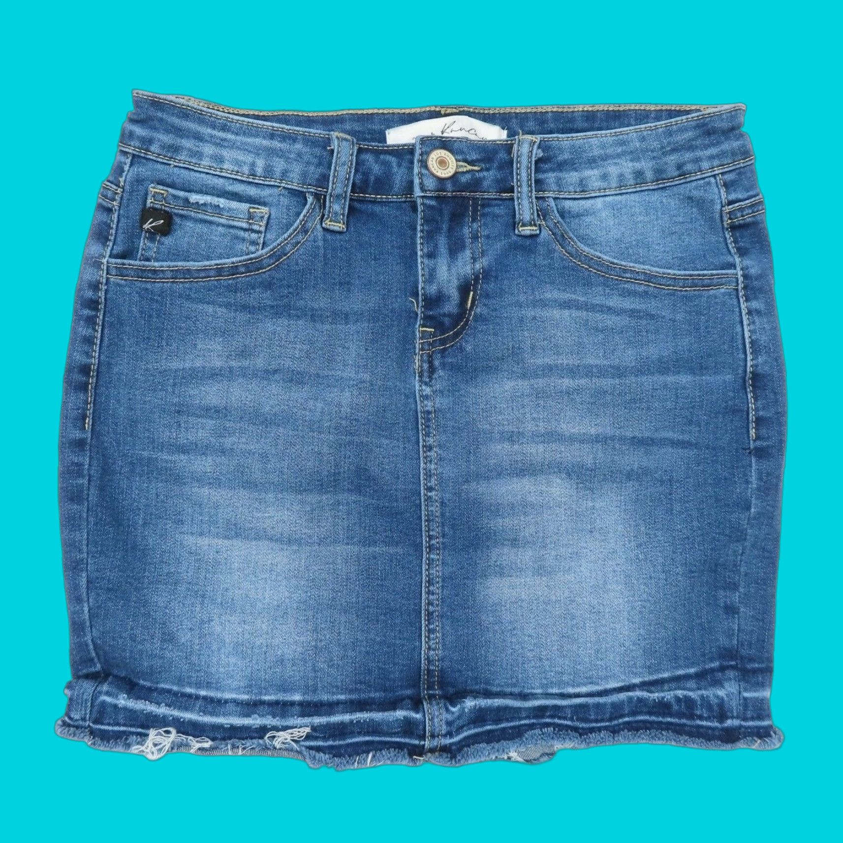 Vintage KanCan Skirt Women Juniors 1 KC6062M Medium Blue Wash Distressed Raw Hem Denim Jean Short Straight & Pencil Vintage No N/A Size 25" / US 0 / IT 36 - 1 Thumbnail