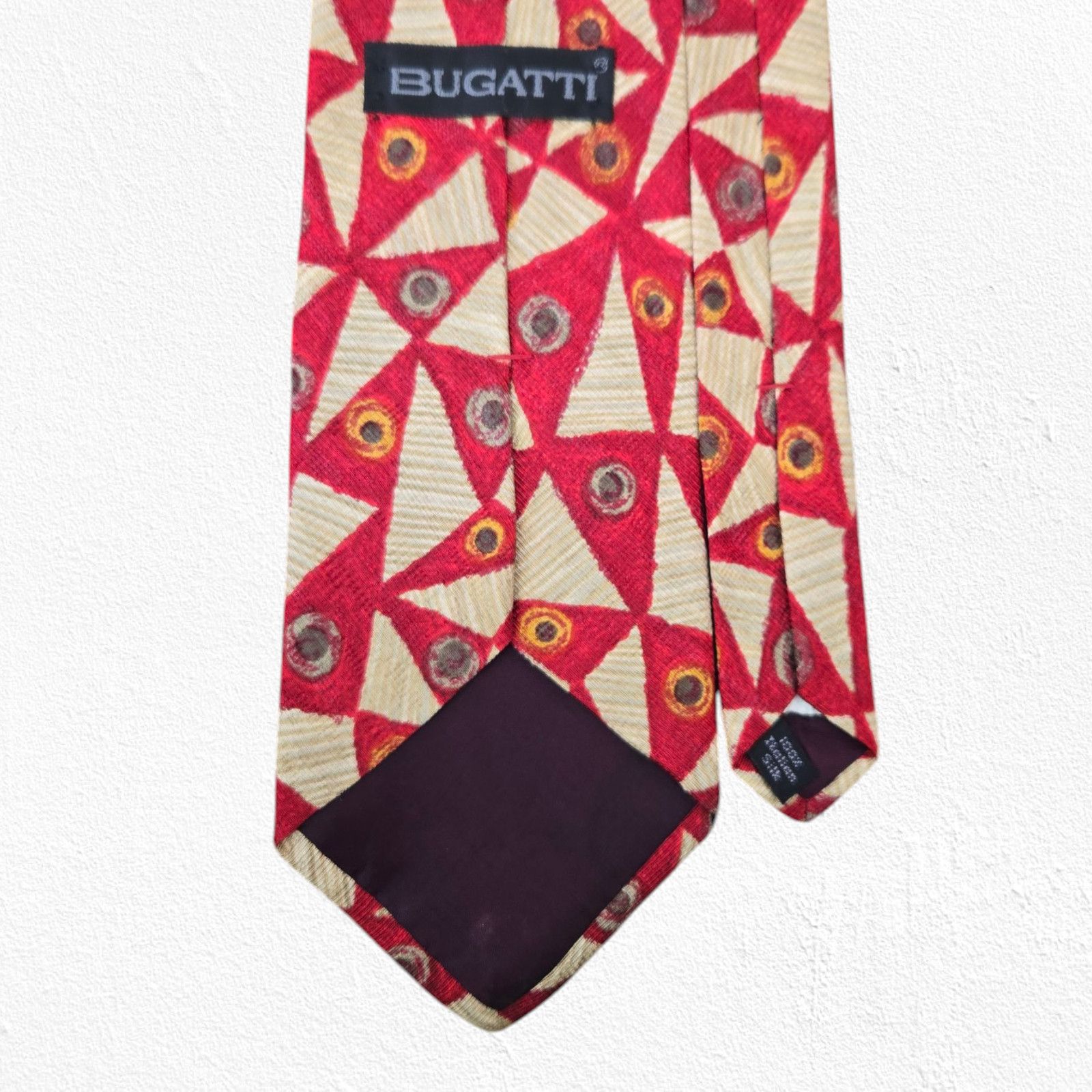 Bugatti Vintage Bugatti Red Bold Geometric Designer Silk Neck Tie Size ONE SIZE - 6 Thumbnail