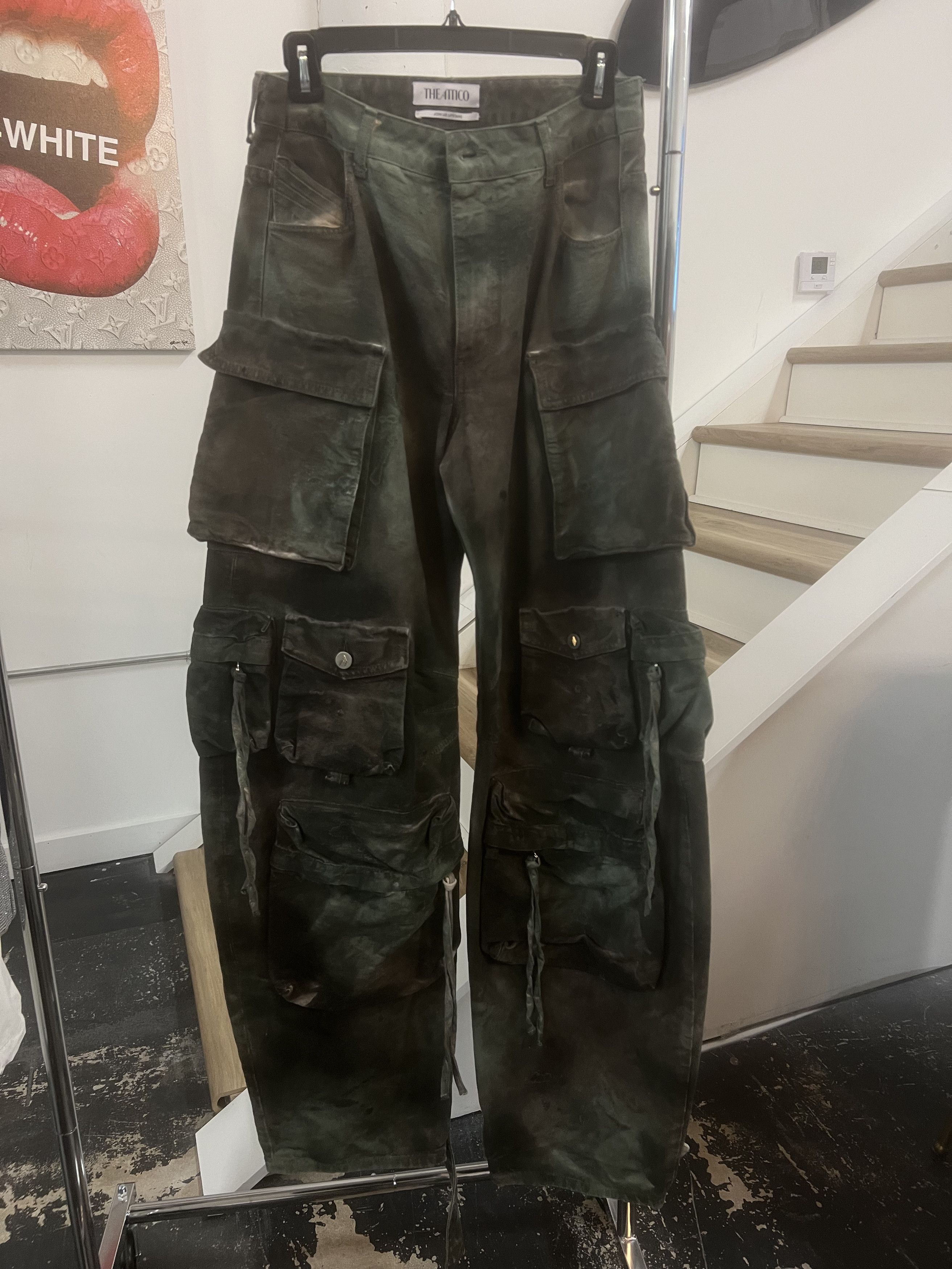 The Attico Stained Green Cargo Pants Size 27" / US 4 / IT 40 - 2 Thumbnail