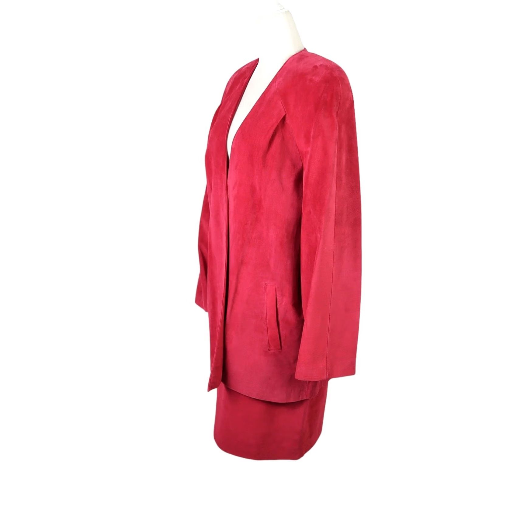 Vintage 80s Danier Suit Set Adult M Red Suede Leather Blazer Skirt Womens, Women's (Size 32) — image 2 of 6