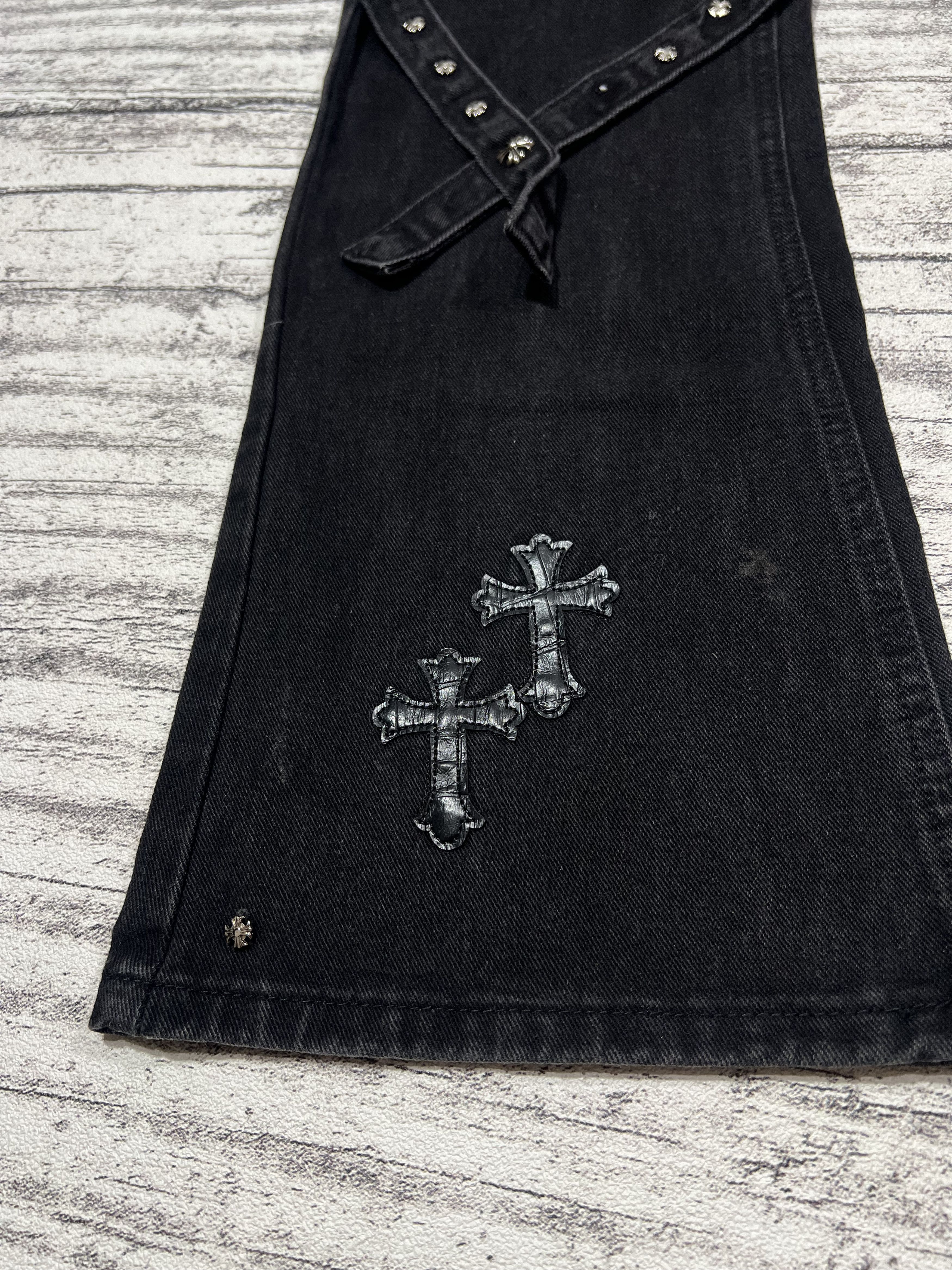 Japanese Brand 2000s Y's Cross Leather Studded Bootcut Flare y2k Lgb Ifsix Size US 27 - 5 Thumbnail