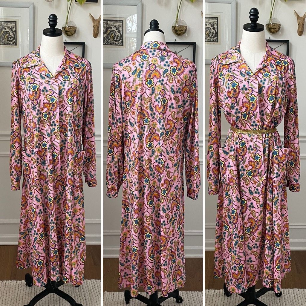 Vintage Vintage 70s Tribute Mod Floral Paisley Shirt Dress Long XL Size XL / US 12-14 / IT 48-50 - 1 Thumbnail
