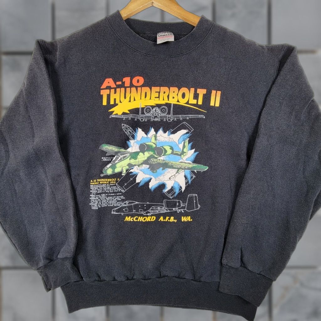 Vintage VINTAGE Oneita A-10 Thunderbolt II Sweatshirt Shirt Men’s Large Black Cotton 1980s United States Mens Size US L / EU 52-54 / 3 - 1 Thumbnail