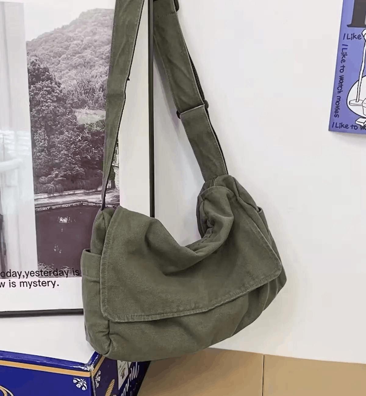 Vintage Over Shoulder Messanger Green Canvas Bag Size ONE SIZE - 3 Thumbnail