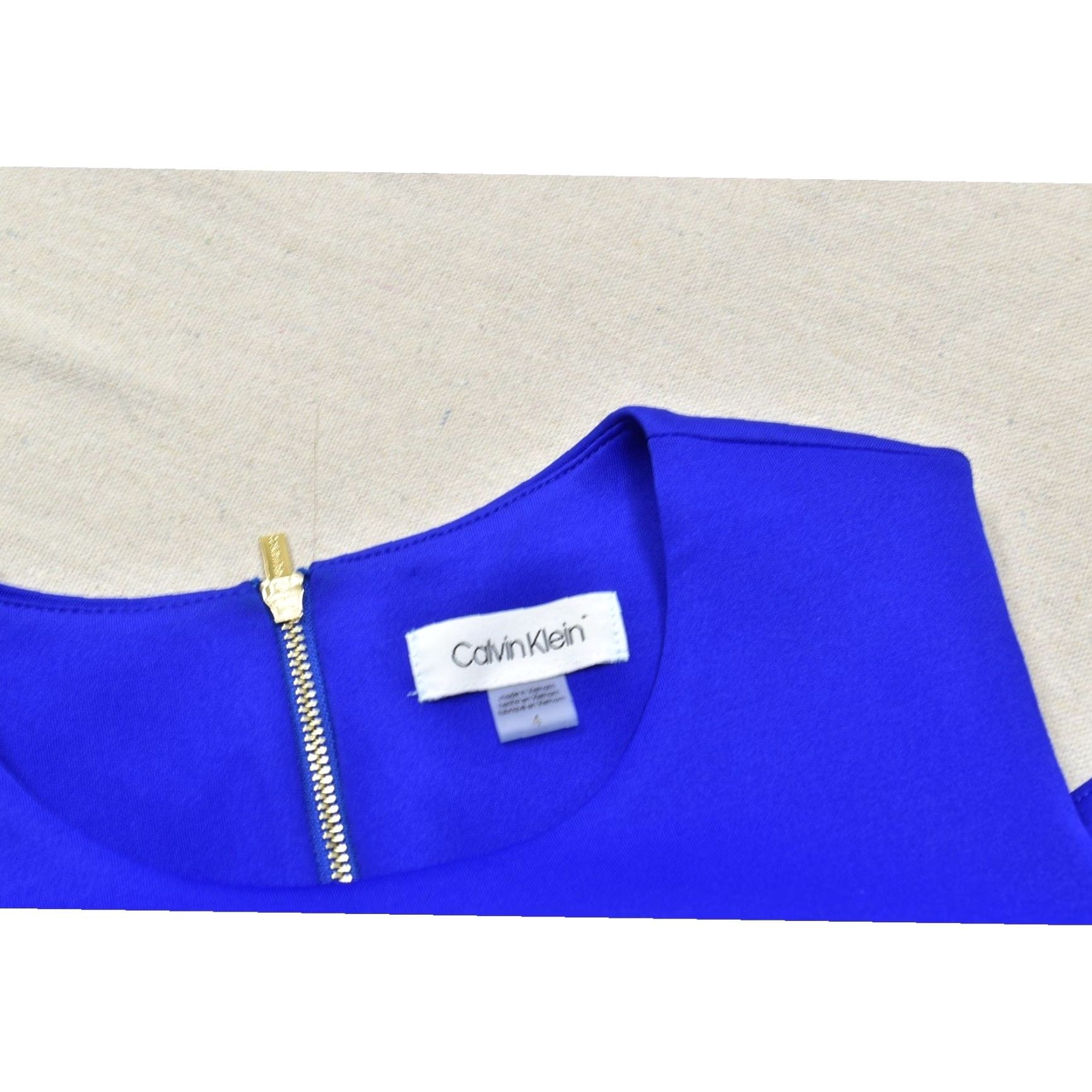 Calvin Klein Women\'s Royal Blue Sheath Dress with Gold Zipper Size 4  Polyester - crrs.pl
