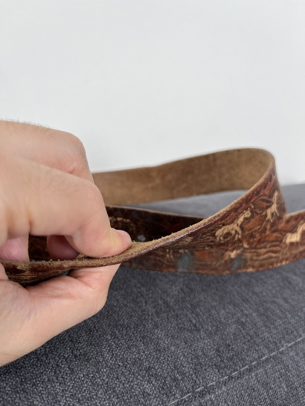 Cowboy Equipment × Vintage 1990 Transide Dragon Designs Minotaur Buckle Leather Belt Size ONE SIZE - 10 Thumbnail