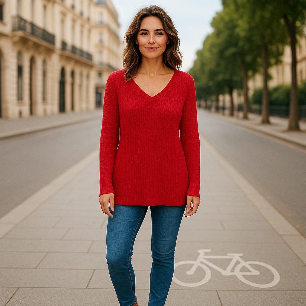 American Eagle Outfitters American Eagle Outfitters Texture Red V-Neck Women's Sweater Size M / US 6-8 / IT 42-44 - 1 Thumbnail