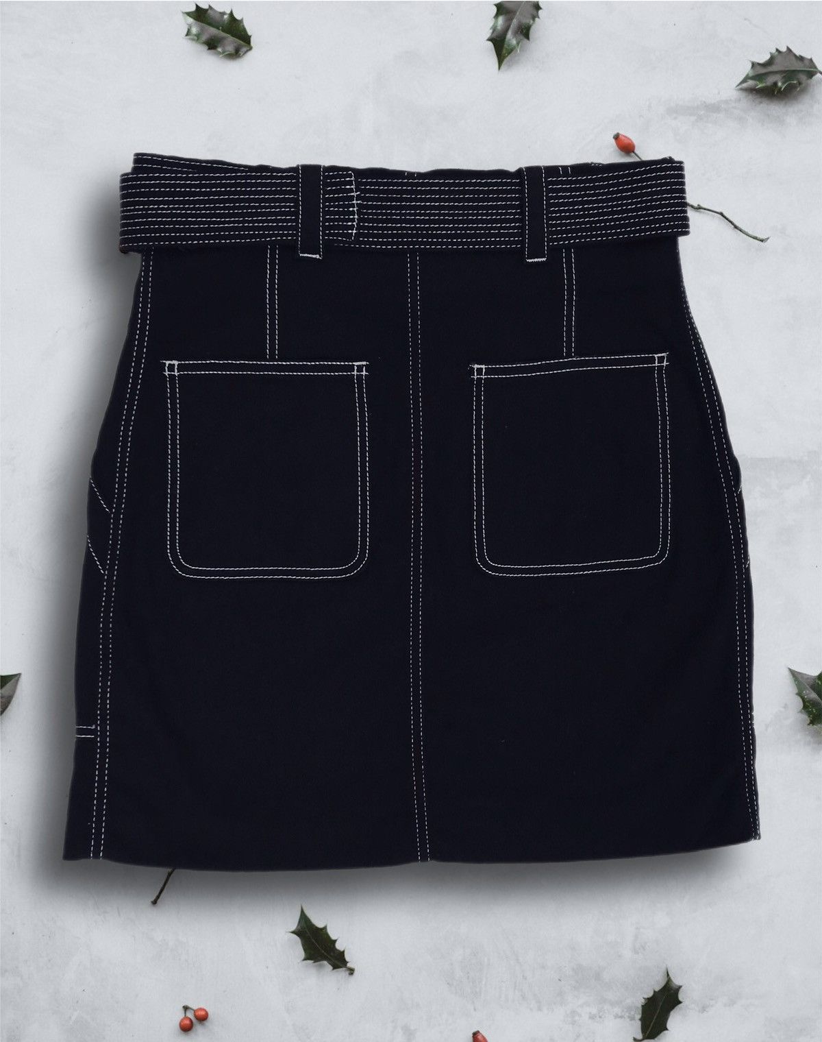 Sandro Sandro Paris Black Skirt Short Mini Contrast Thread belt Size 32" / US 10 / IT 46 - 3 Thumbnail