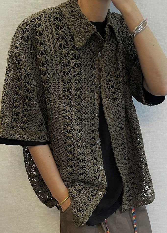 Japanese Brand × Vintage Retro fashion hollow out crochet button up shirt Size US XXL / EU 58 / 5 - 1 Thumbnail