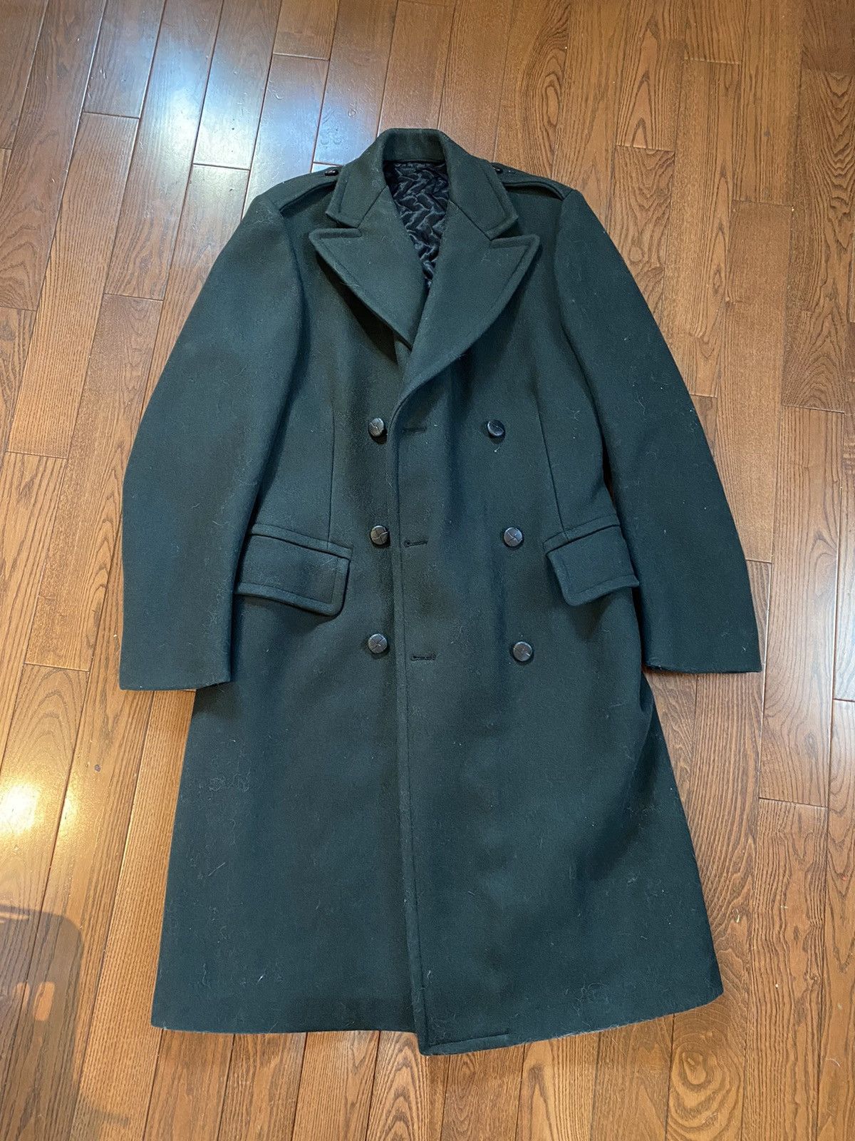 image of Vintage Heavy Wool Overcoat in Green, Men's (Size Small)