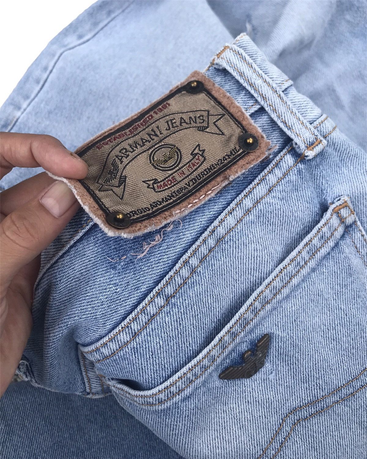Armani × Giorgio Armani × Vintage Vintage Distressed Armani Jeans Made in Italy Denim Size US 34 / EU 50 - 10 Thumbnail