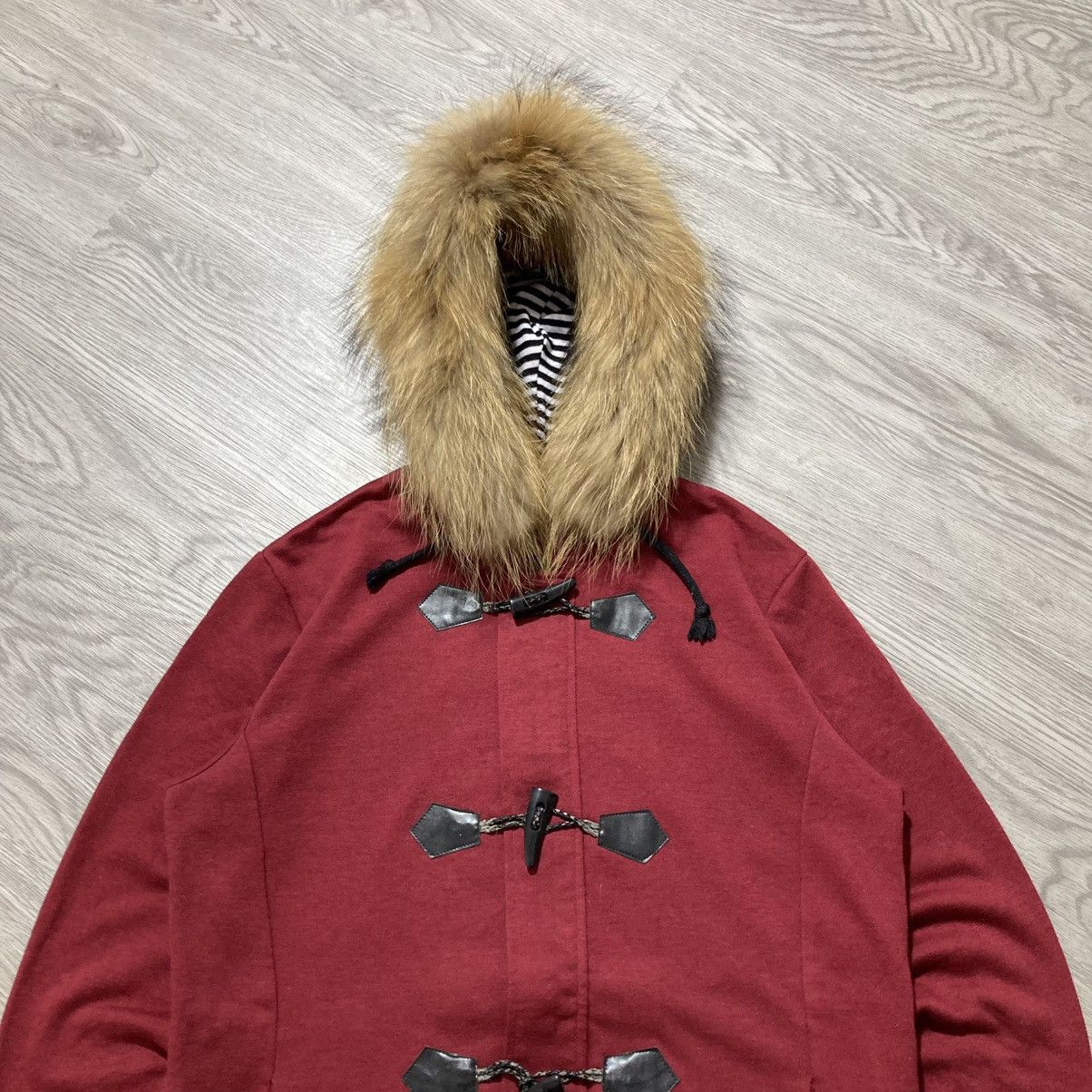 Japanese Brand 2000s Sematic Design Duffle Ziphoodie Fur Red Maroon Lgb Size US M / EU 48-50 / 2 - 2 Thumbnail