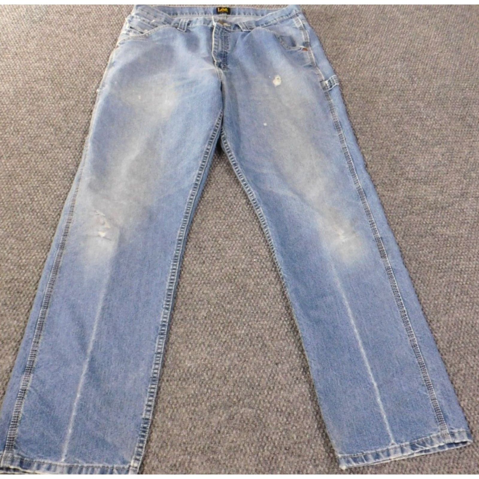 Lee Lee Jeans Men Jeans Regular 33x32 Light Wash Distressed Cotton Denim USA Zipper Pockets Size US 33 - 2 Thumbnail