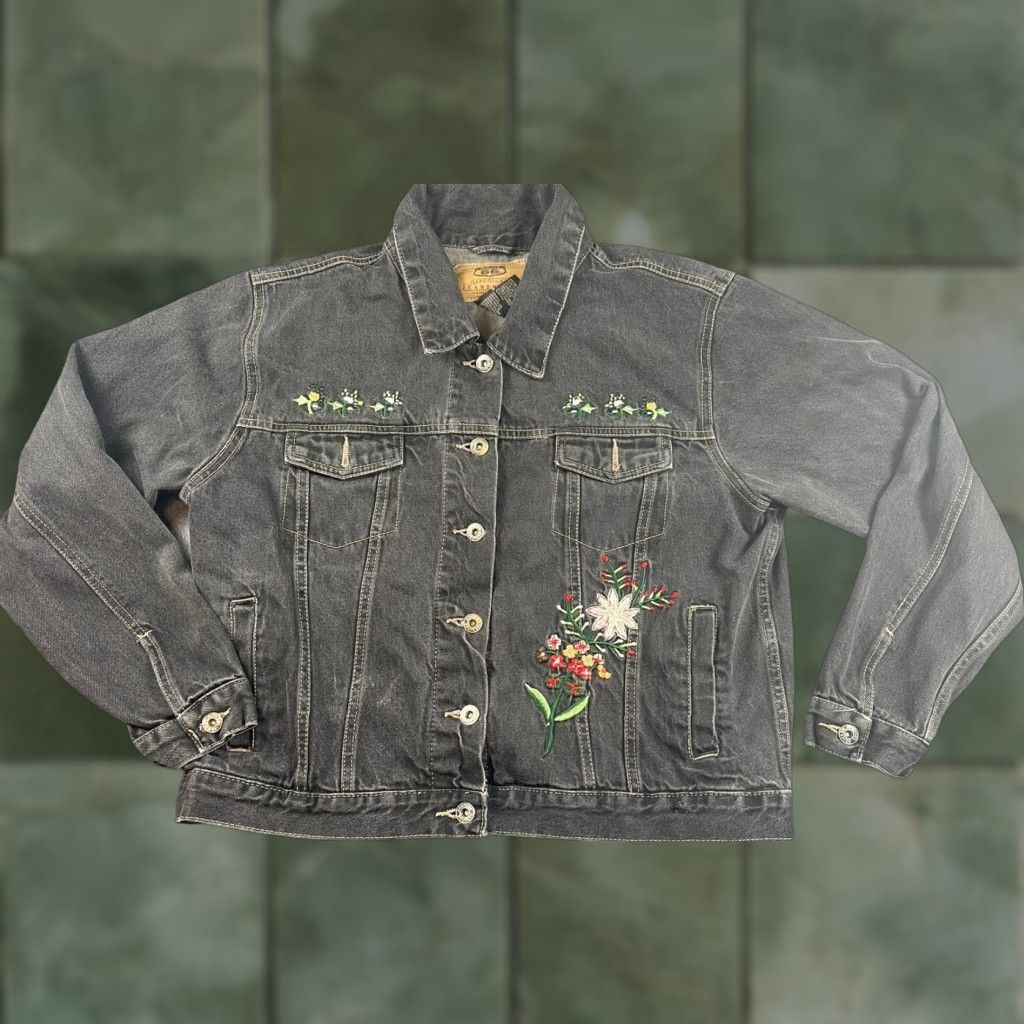 Route 66 VINTAGE Route 66 Denim Jacket Black Women’s L Embroidered Floral 90s Grunge Trucker Jacket Women Size L / US 10 / IT 46 - 1 Thumbnail