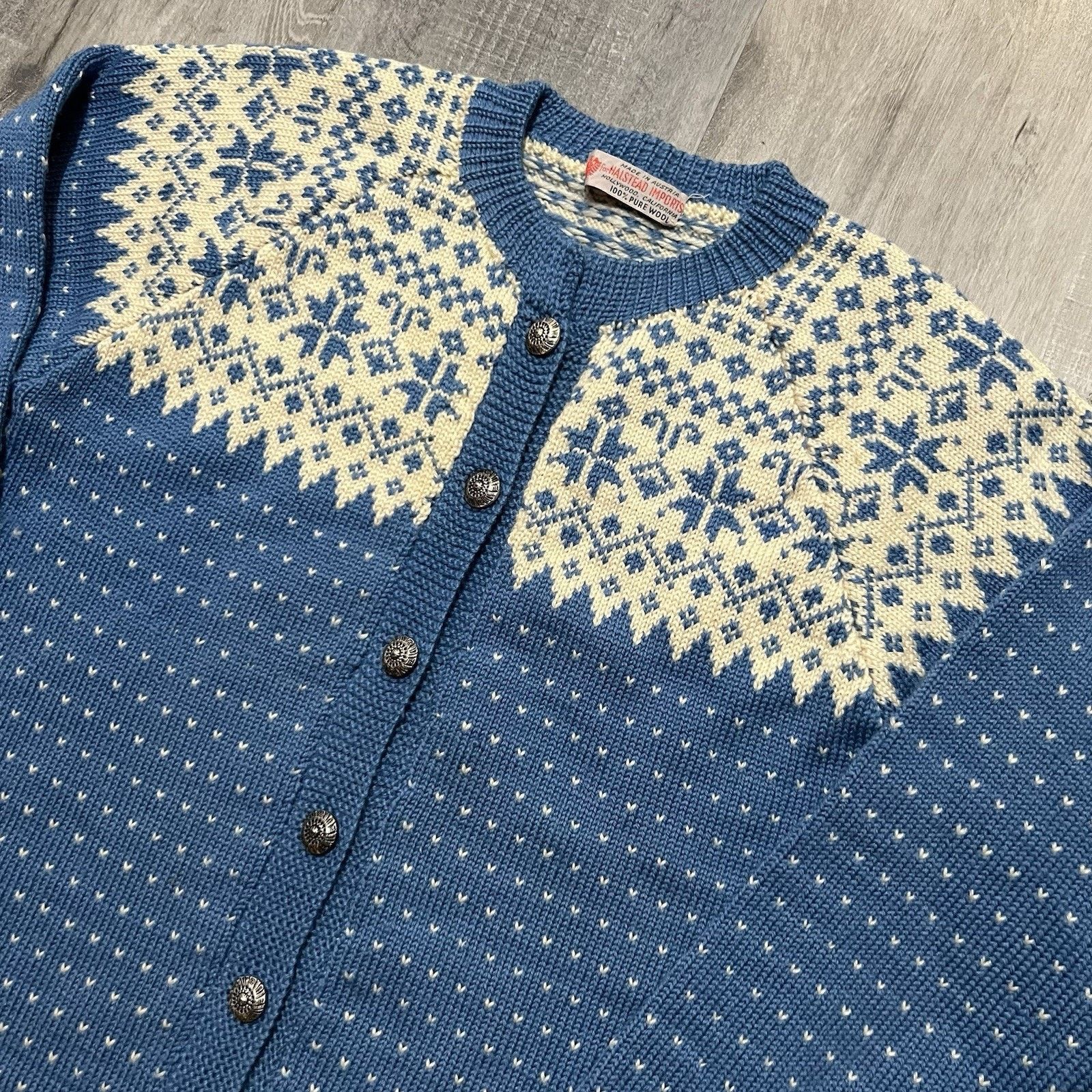 Other VTG 60s Halstead 100% Wool Blue Ski Sweater Nordic Fair Isle Size US S / EU 44-46 / 1 - 3 Thumbnail
