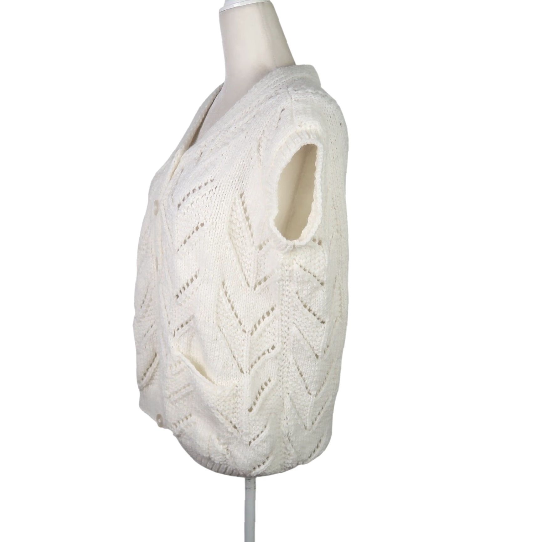 Vintage VINTAGE 90s White Chevron Knit Sweater Vest Cardigan L Size L / US 10 / IT 46 - 3 Thumbnail