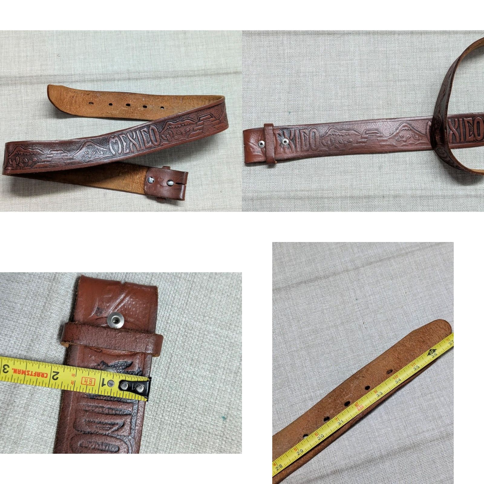 Vintage VINTAGE handcrafted western belt MEXICO Tooled 32 Cowhide Brown Leather Men Belt Size 32 - 8 Thumbnail
