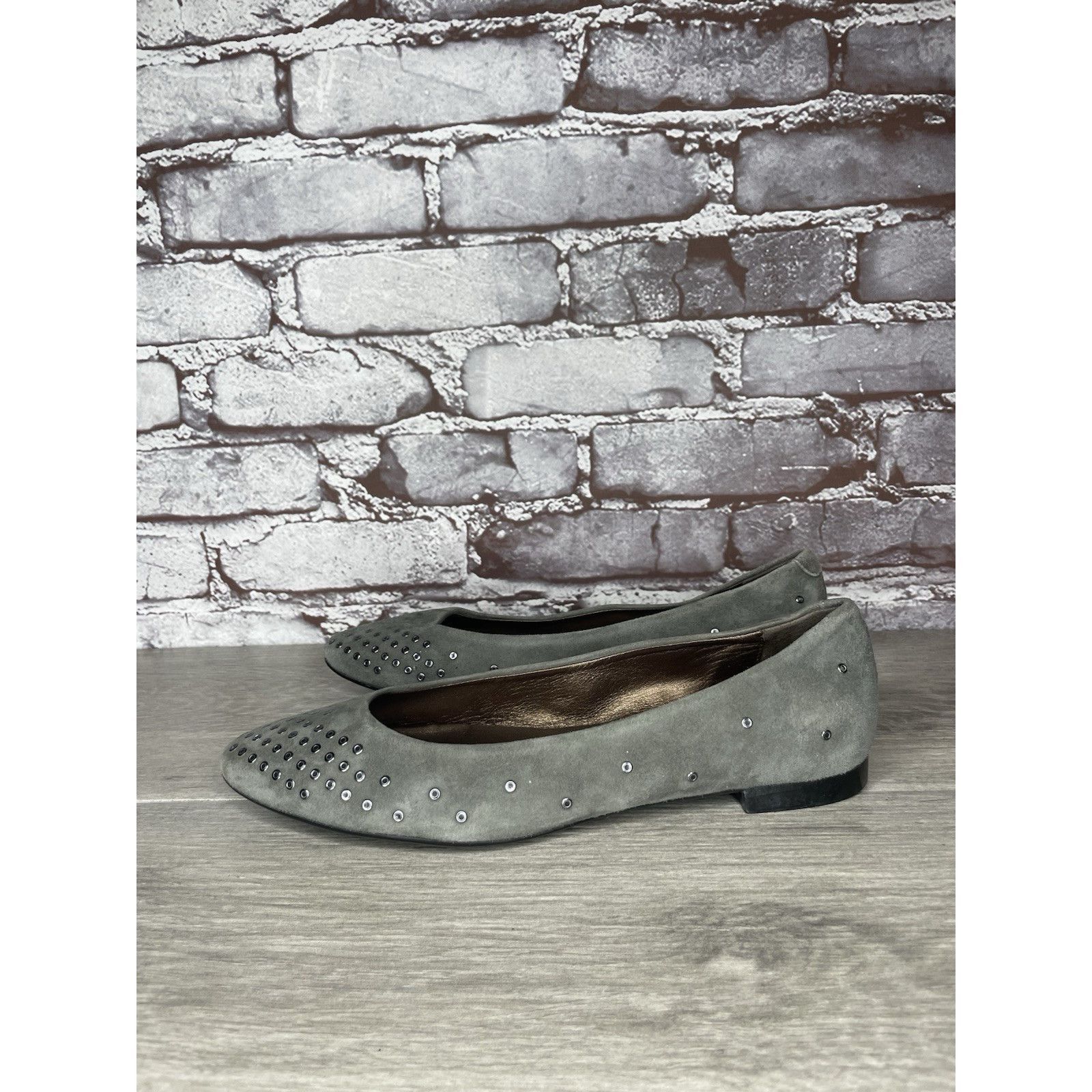 AGLINI AGL Grommet Gray Suede Leather Studded Pointed Toe Flats Wom Size US 7.5 / IT 37.5 - 1 Thumbnail