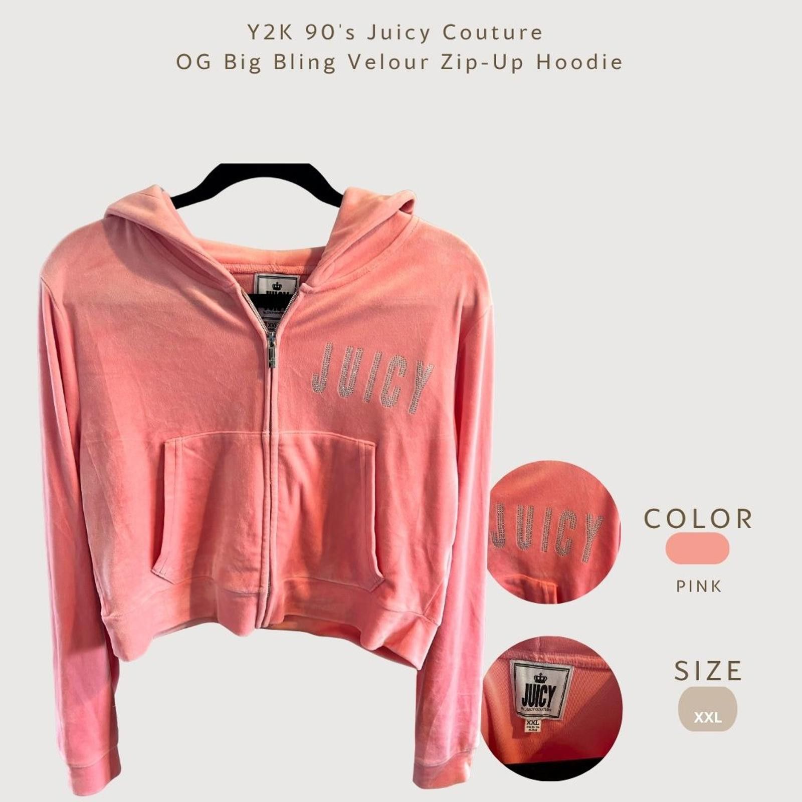 Juicy Couture Jeans Y2K 90's Juicy Couture OG Big Bling Velour Zip-Up Hoodie Size XXL / US 16-18 / IT 52-54 - 1 Thumbnail