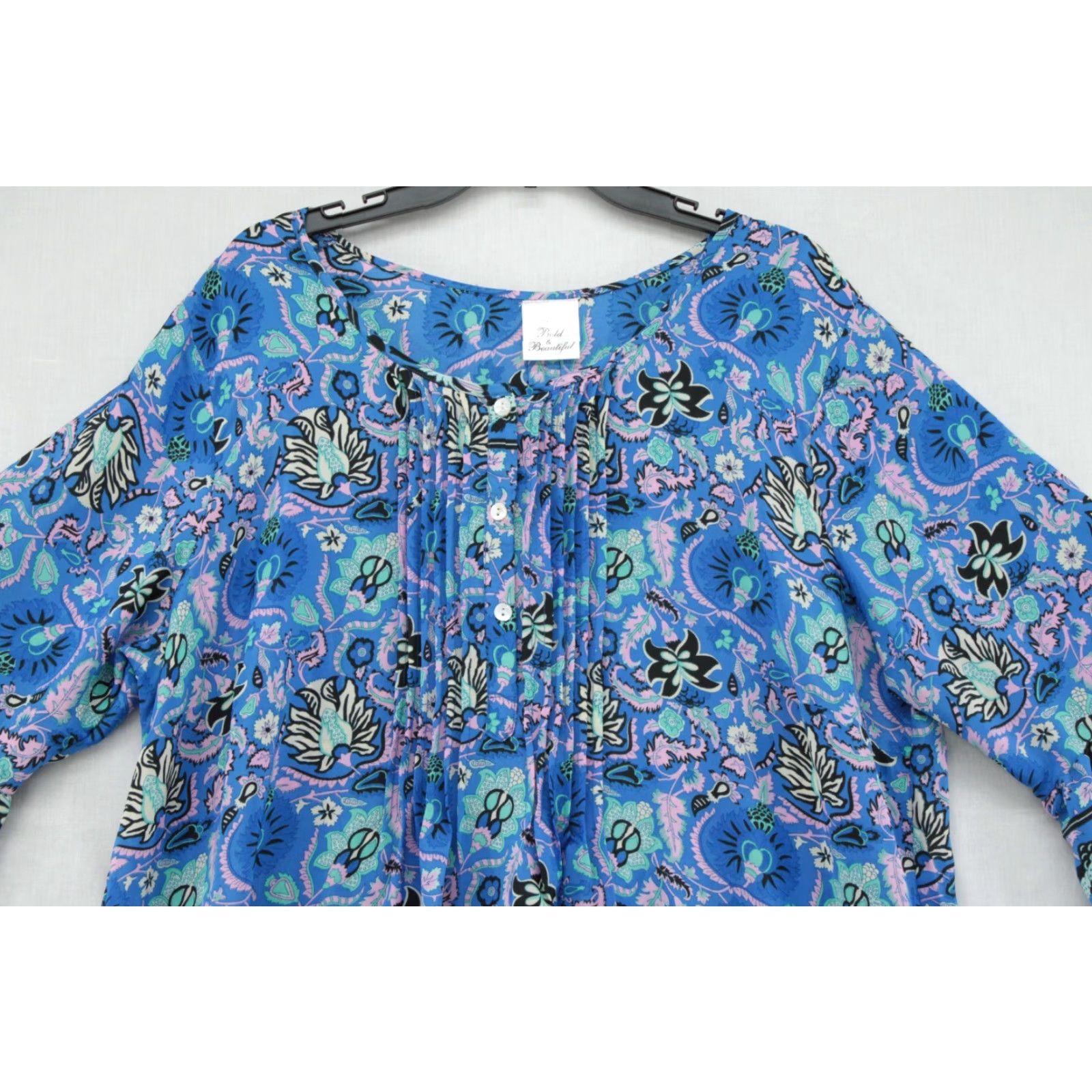 Vintage Bold & Beautiful Women's Blouse Tunic One Size Blue Floral Silk Flowy Fairy Size ONE SIZE - 2 Thumbnail