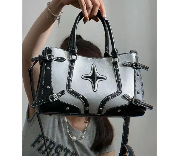 Vintage Rivets Pu Leather Black Gothic Shoulder Bag Size ONE SIZE - 4 Thumbnail