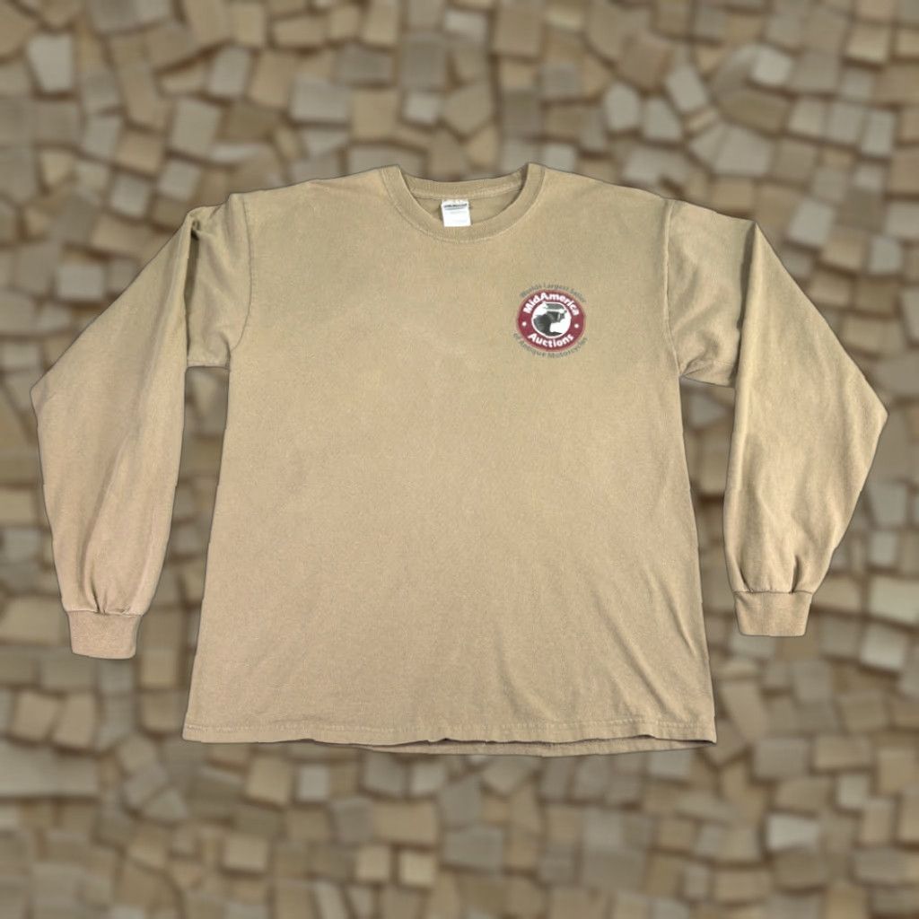 Gildan Motorcycle Shirt Adult LARGE Green Las Vegas Races Mid America Antique Auctions Mens T-Shirt Crew Neck Long Sleeve Cotton Size US L / EU 52-54 / 3 - 1 Thumbnail