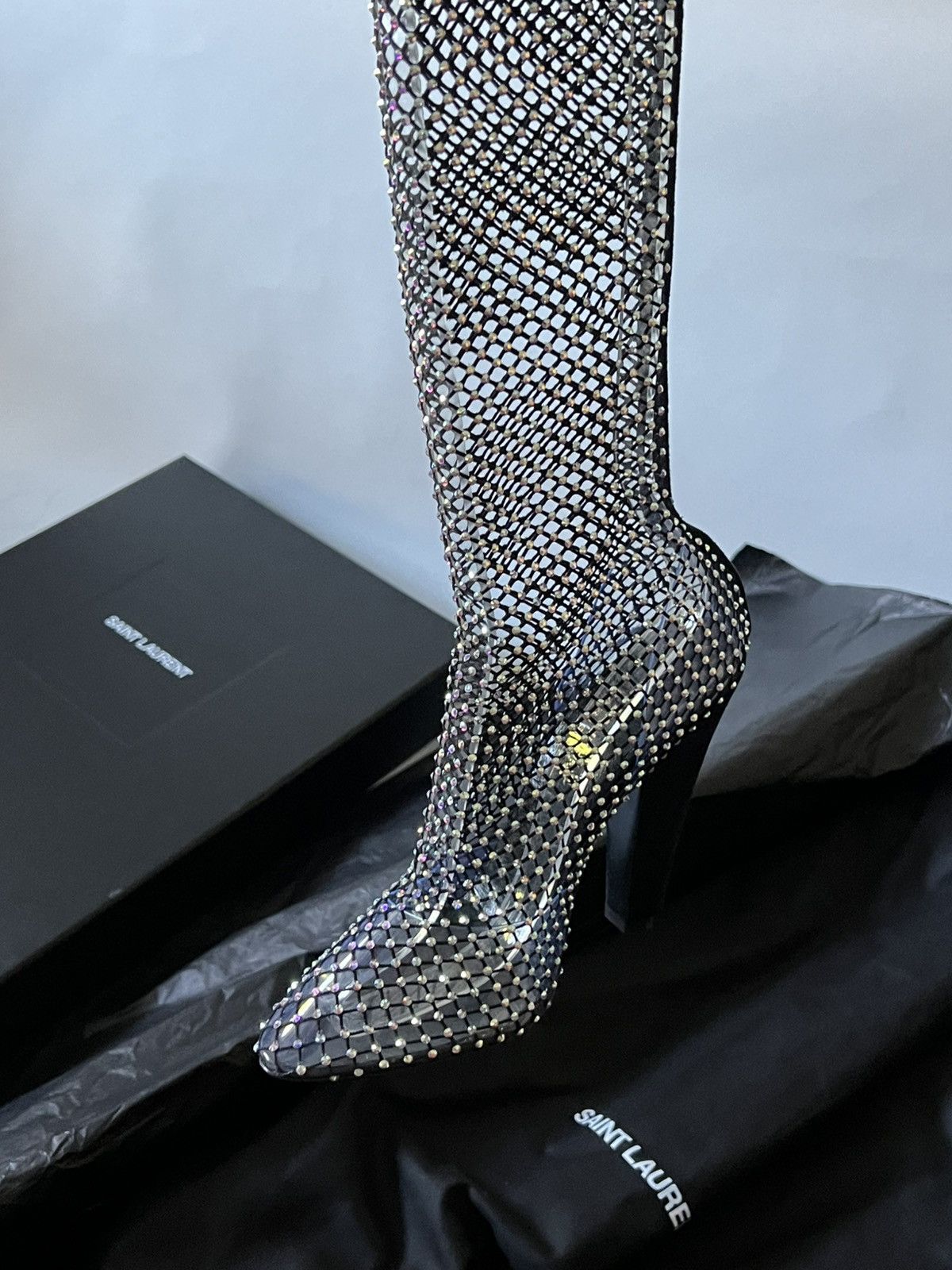 Saint Laurent Paris 68 boots in mesh with rhinestones Size US 6 / IT 36 - 7 Thumbnail