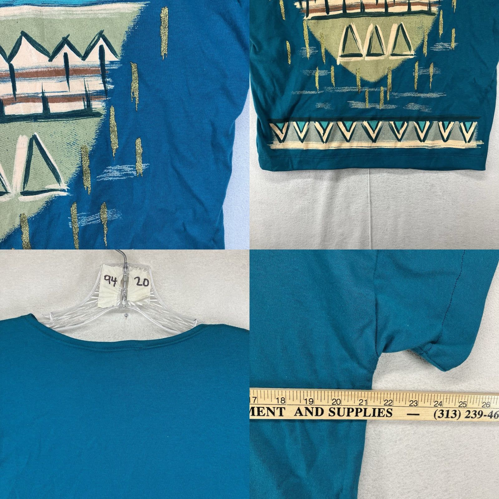 Altea VINTAGE Sassy Sport Western T Shirt M Women Teal Gold Paint Tribal Geometric Glitter Buckle 80s 90s City Hipster Modern Cowgirl Casual Size M / US 6-8 / IT 42-44 - 9 Thumbnail