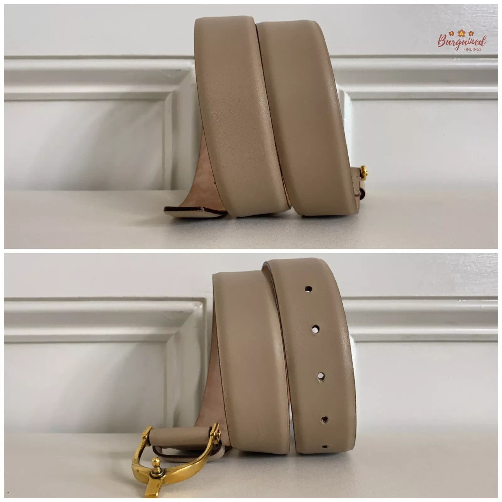 Gucci Gucci Beige Calfskin Leather Gold Horsebit Buckle Belt Size 28 - 5 Thumbnail