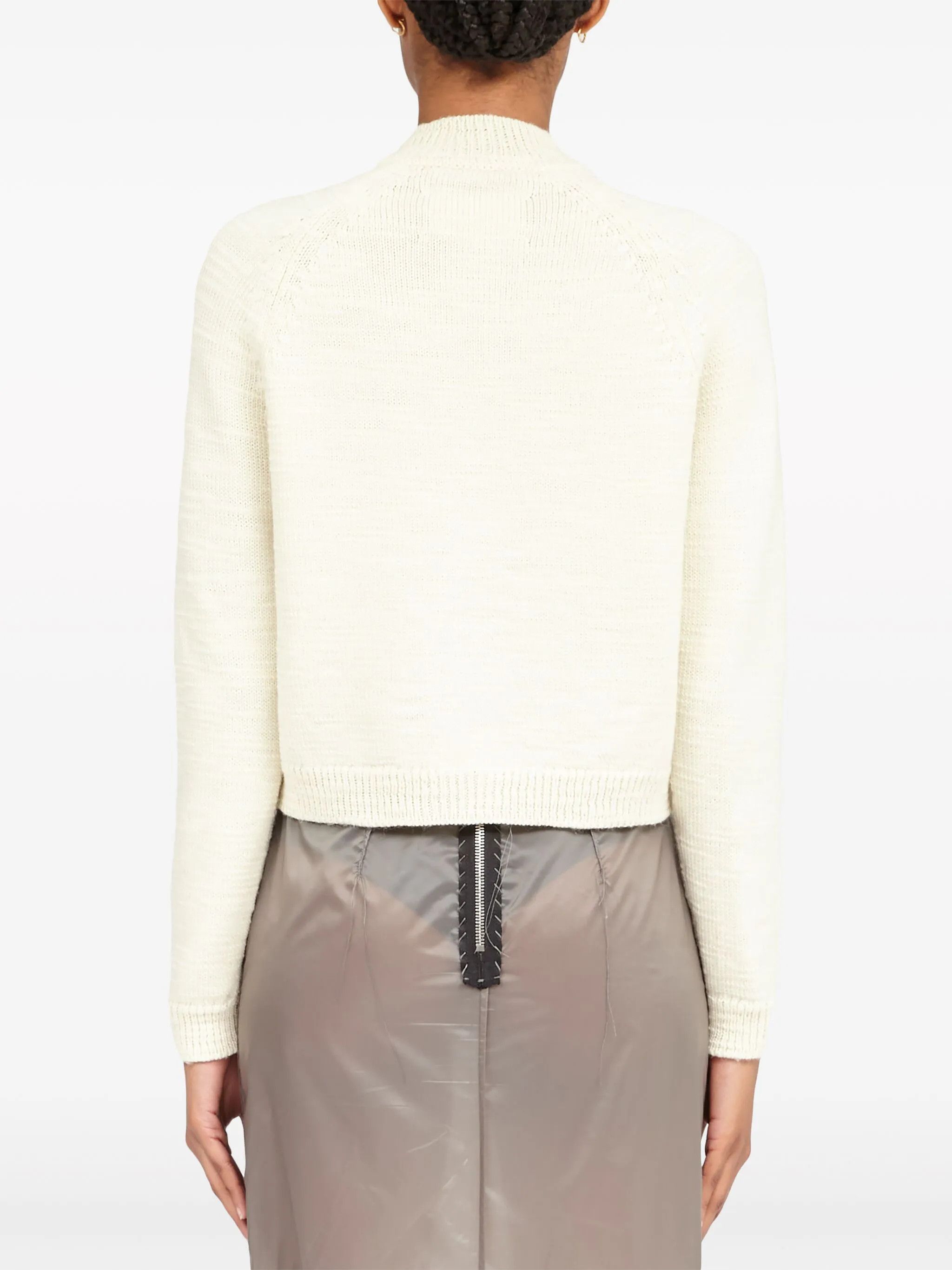 Maison Margiela oc11z0925 Ribbed-knit Wool Cropped Cardigan in Off White Size L / US 10 / IT 46 - 6 Thumbnail