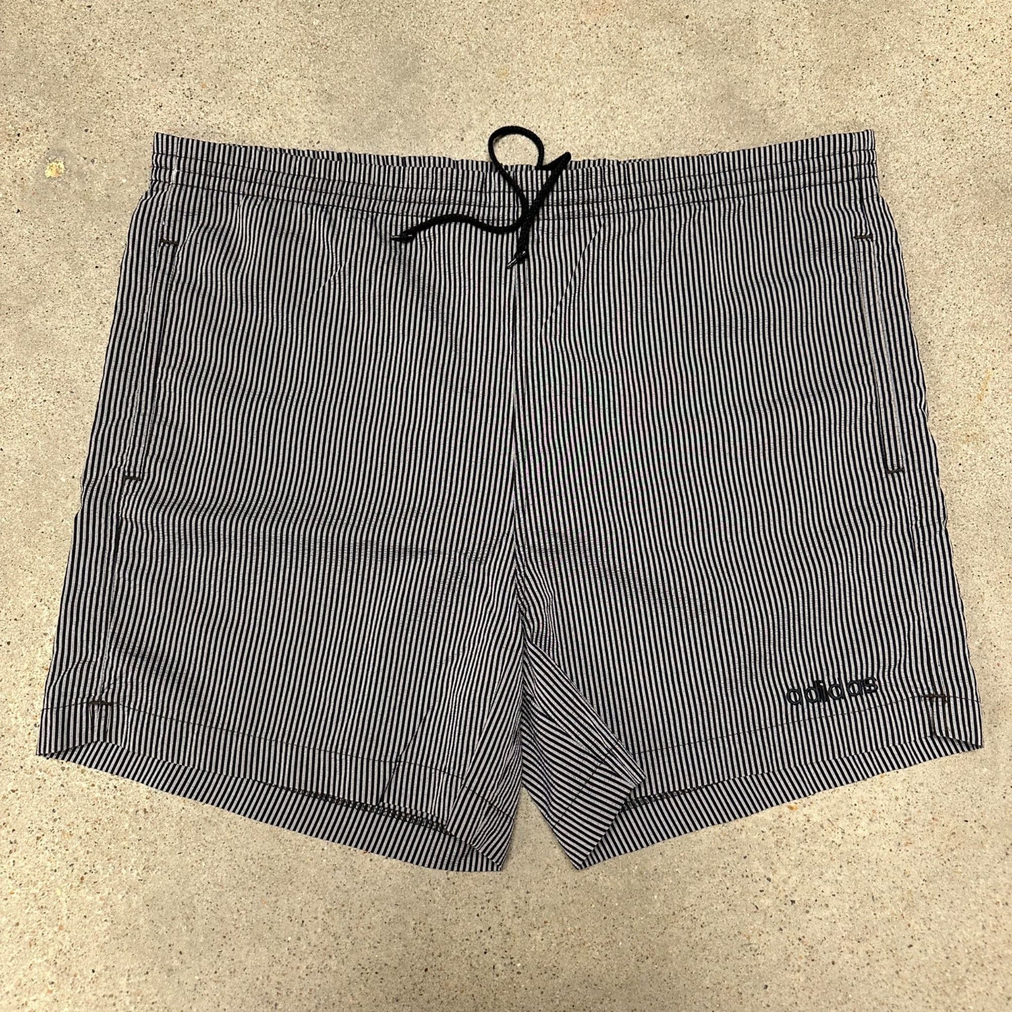 Adidas × Vintage Vintage 90s Adidas Pinstripe Black/Grey Nylon Shorts Size US 34 / EU 50 - 1 Thumbnail