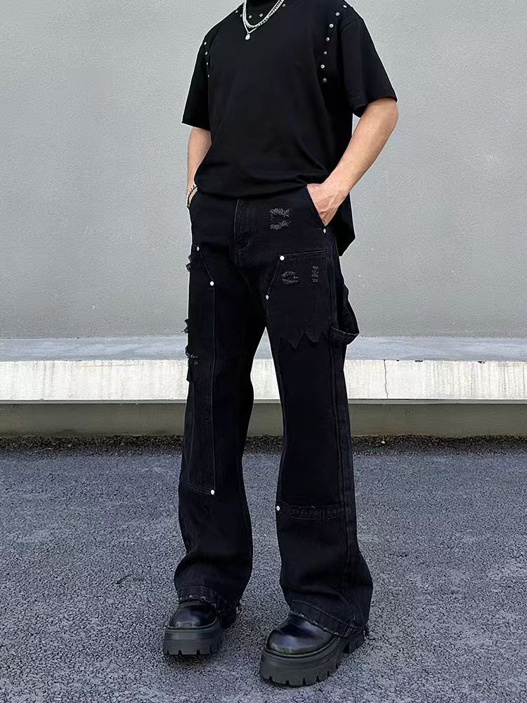 Japanese Brand × Jean Vintage Double Knee Ripped Micro Flare Lumberjack Jeans Size US 34 / EU 50 - 3 Thumbnail