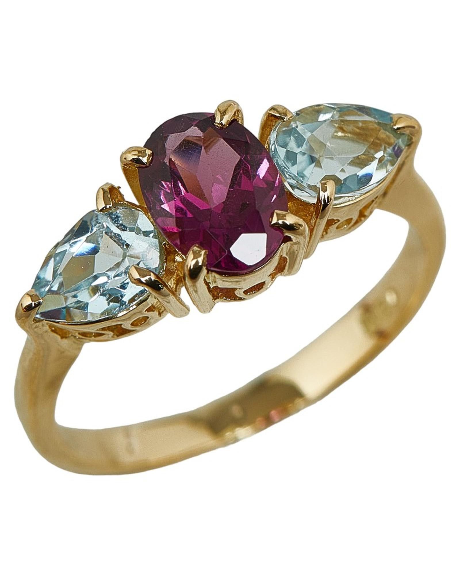image of 18K Gold Garnet & Aquamarine Ring - Sa Condition, Women's