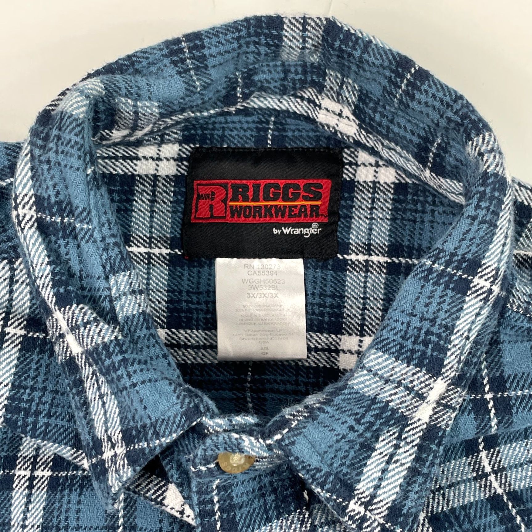 Wrangler Wrangler Shirt Mens 3XL Blue Riggs Workwear Flannel Button Up Cowboy Rodeo Plaid Serif? Size US XXL / EU 58 / 5 - 6 Thumbnail