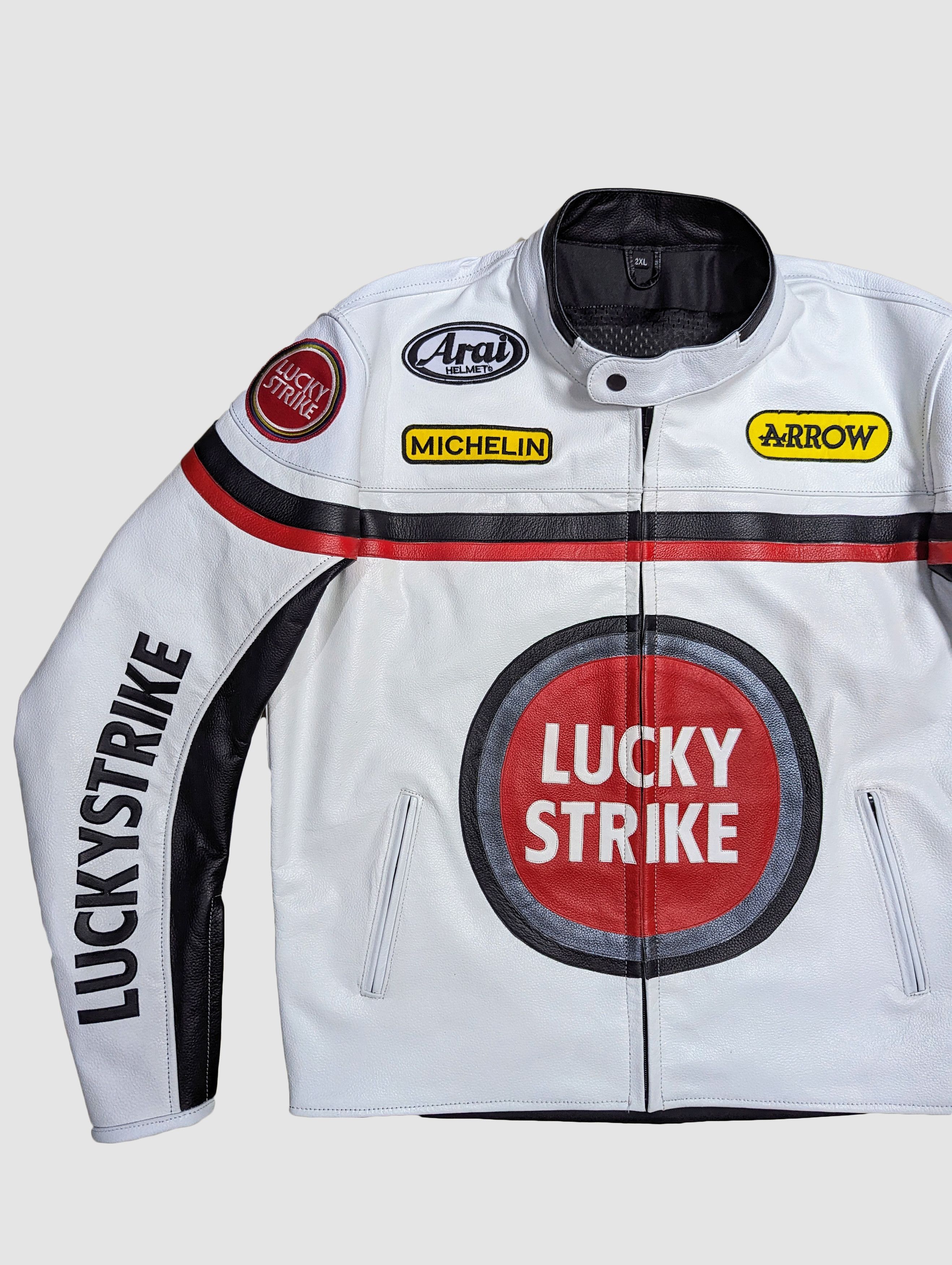 Genuine Leather 🔥 LUCKY STRIKE LEATHER JACKET RACING VINTAGE Size US XL / EU 56 / 4 - 3 Thumbnail
