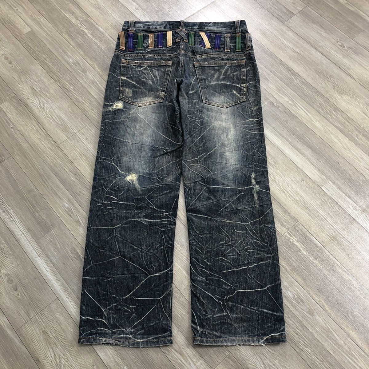 Japanese Brand 2000s Nylaus Double Waist Distressed Faded Baggy Jeans Size US 32 / EU 48 - 17 Thumbnail