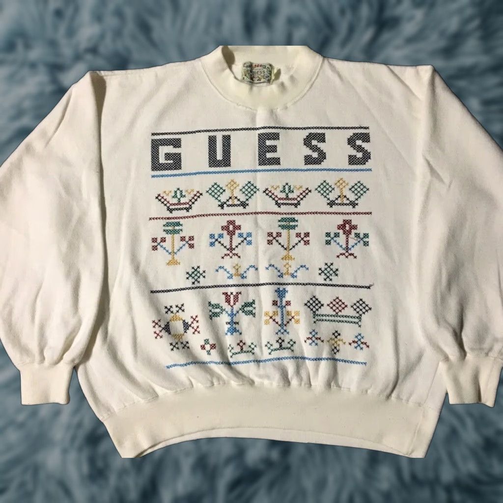 Guess VINTAGE GUESS Hoodie Women M White 80s 90s Spellout Sweatshirt Hip Hop Grunge Rap Style Pullover Sports Activewear Fashion Size M / US 6-8 / IT 42-44 - 1 Thumbnail