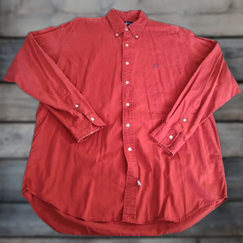 Polo Ralph Lauren VINTAGE Polo Ralph Lauren Men's Button-Down Shirt 100% Cotton Red Collared Long Sleeve Retro 90s Classic Size L Size US L / EU 52-54 / 3 - 1 Thumbnail