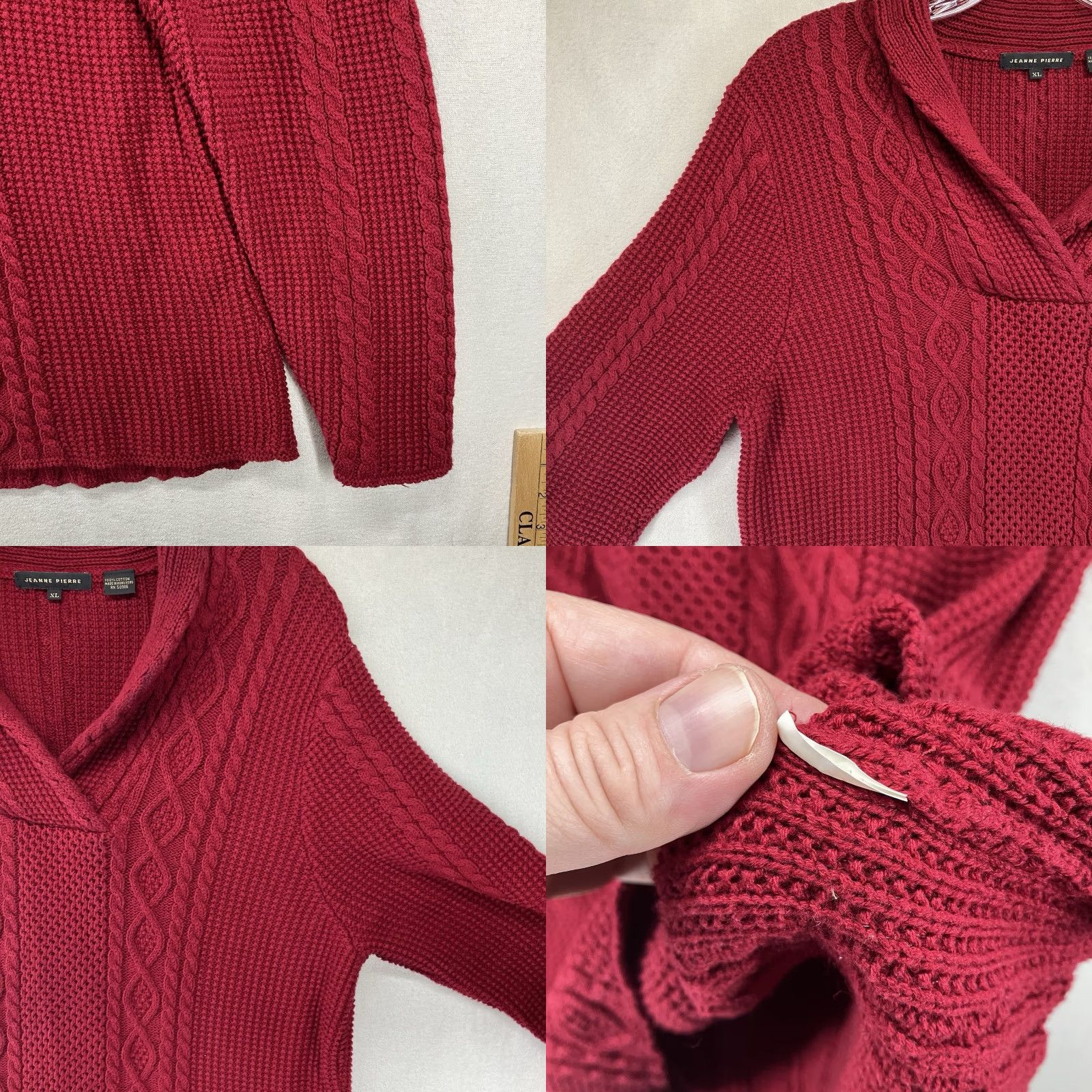 Vintage VINTAGE JEANNE PIERRE Women's XL Brick Red Multi Knit Sweater All Cotton Womens Size XL / US 12-14 / IT 48-50 - 8 Thumbnail