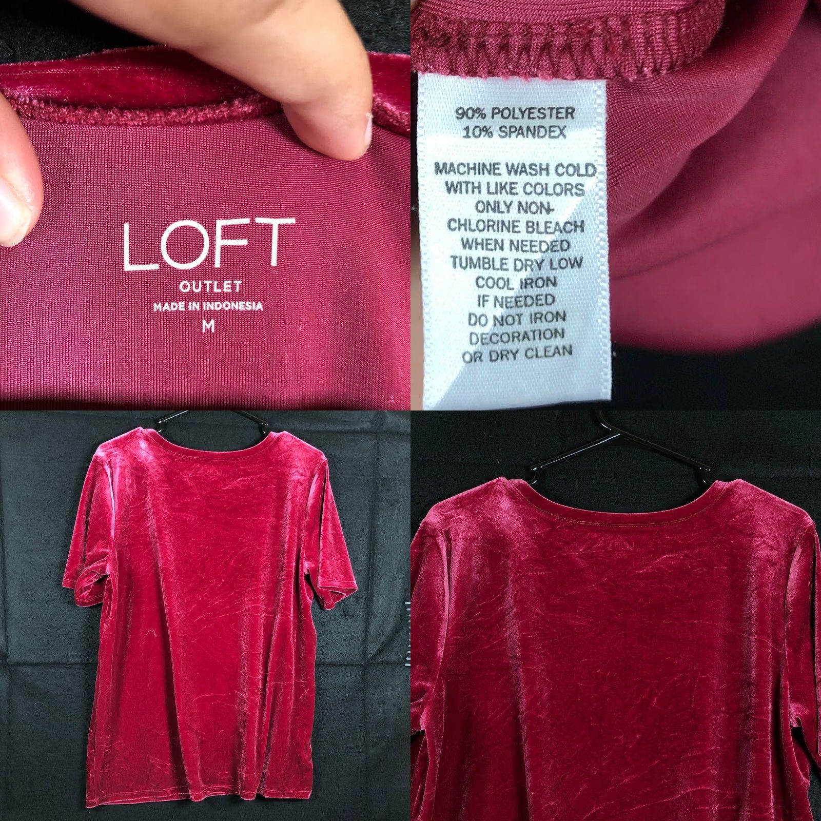 Loft LOFT Outlet Womens Blouse Red Velvet Crew Neck Short Sleeve Stretch M | Solid Polyester Spandex Size M / US 6-8 / IT 42-44 - 8 Thumbnail