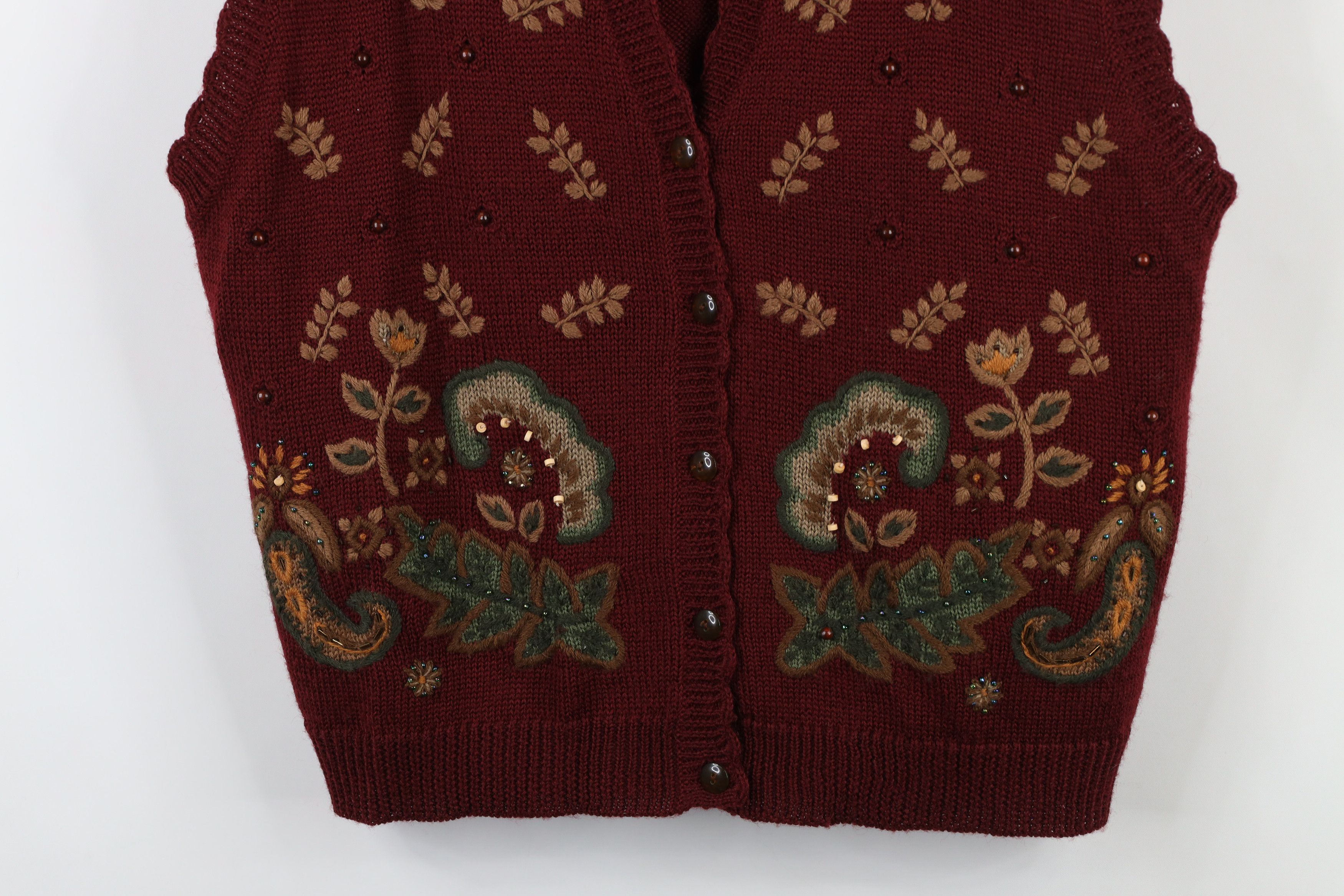 Vintage Vintage 90s Streetwear Embroidered Paisley Leaf Sweater Vest Size L / US 10 / IT 46 - 3 Thumbnail