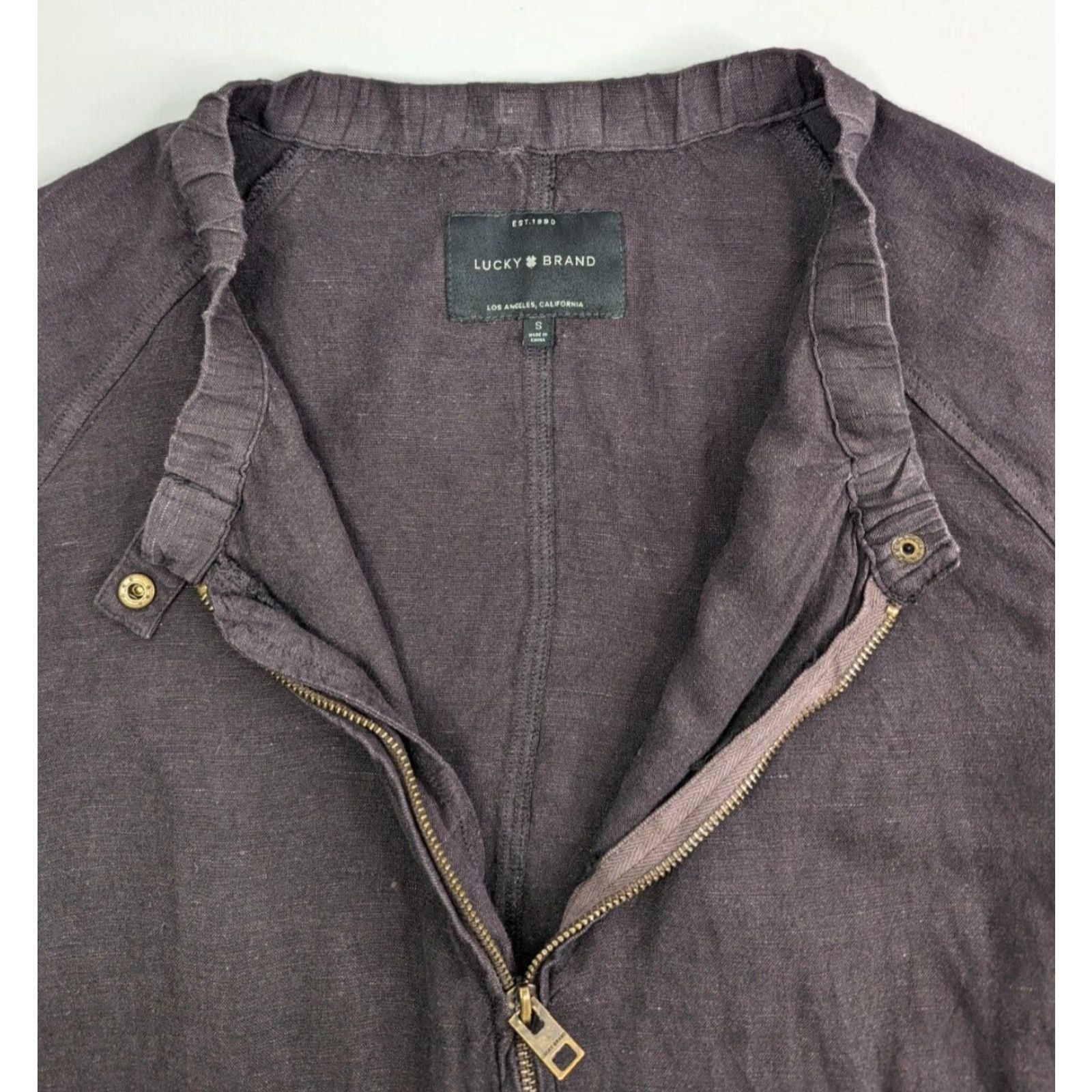 Lucky Brand Lucky Brand Women's Small Brown Full Zip Jacket Linen Blend Bomber Jacket Pockets Zipper Size S / US 4 / IT 40 - 6 Thumbnail