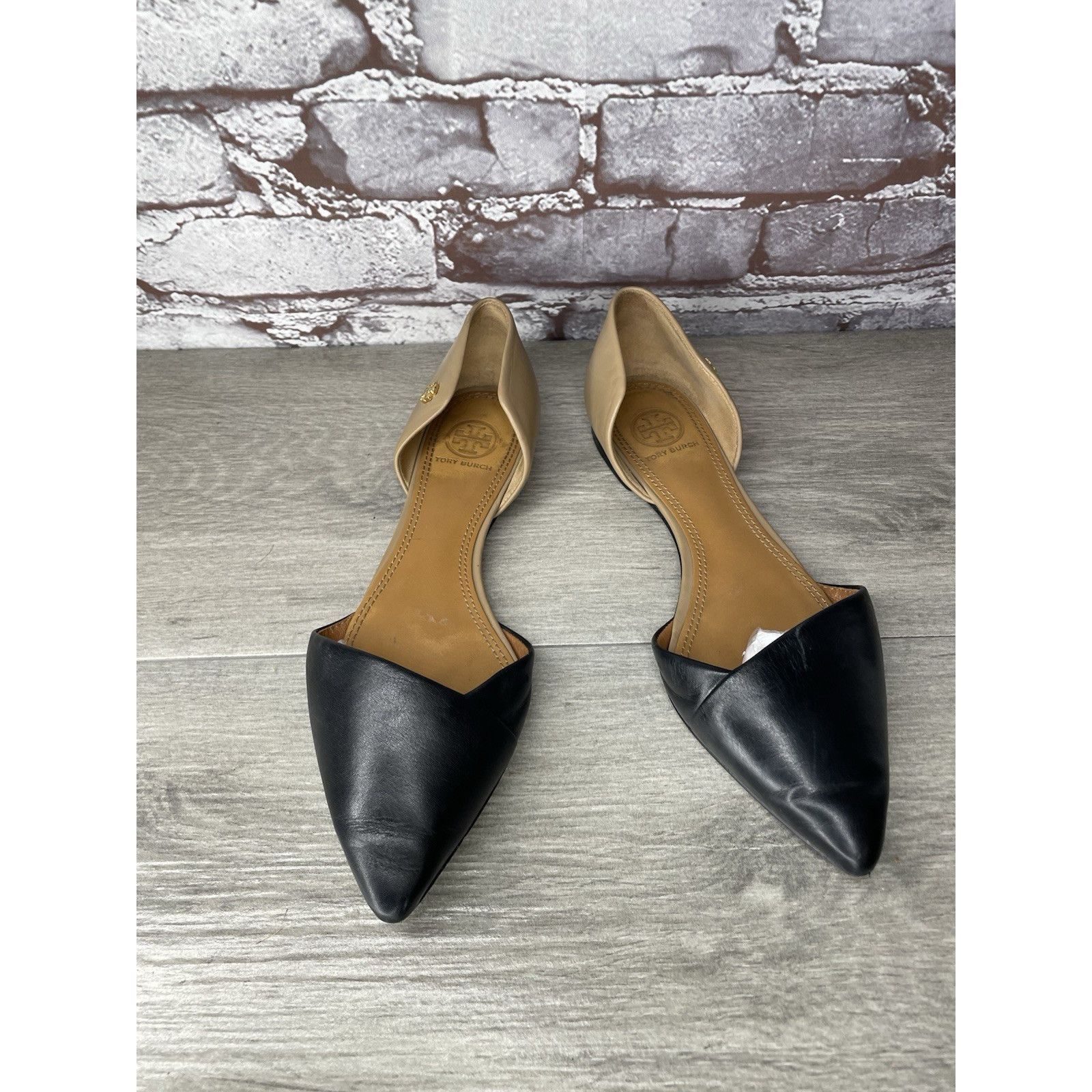Tory Burch Tory Burch Viv D'Orsay Black Nude Leather Pointed Toe Flats Size US 7 / IT 37 - 1 Thumbnail
