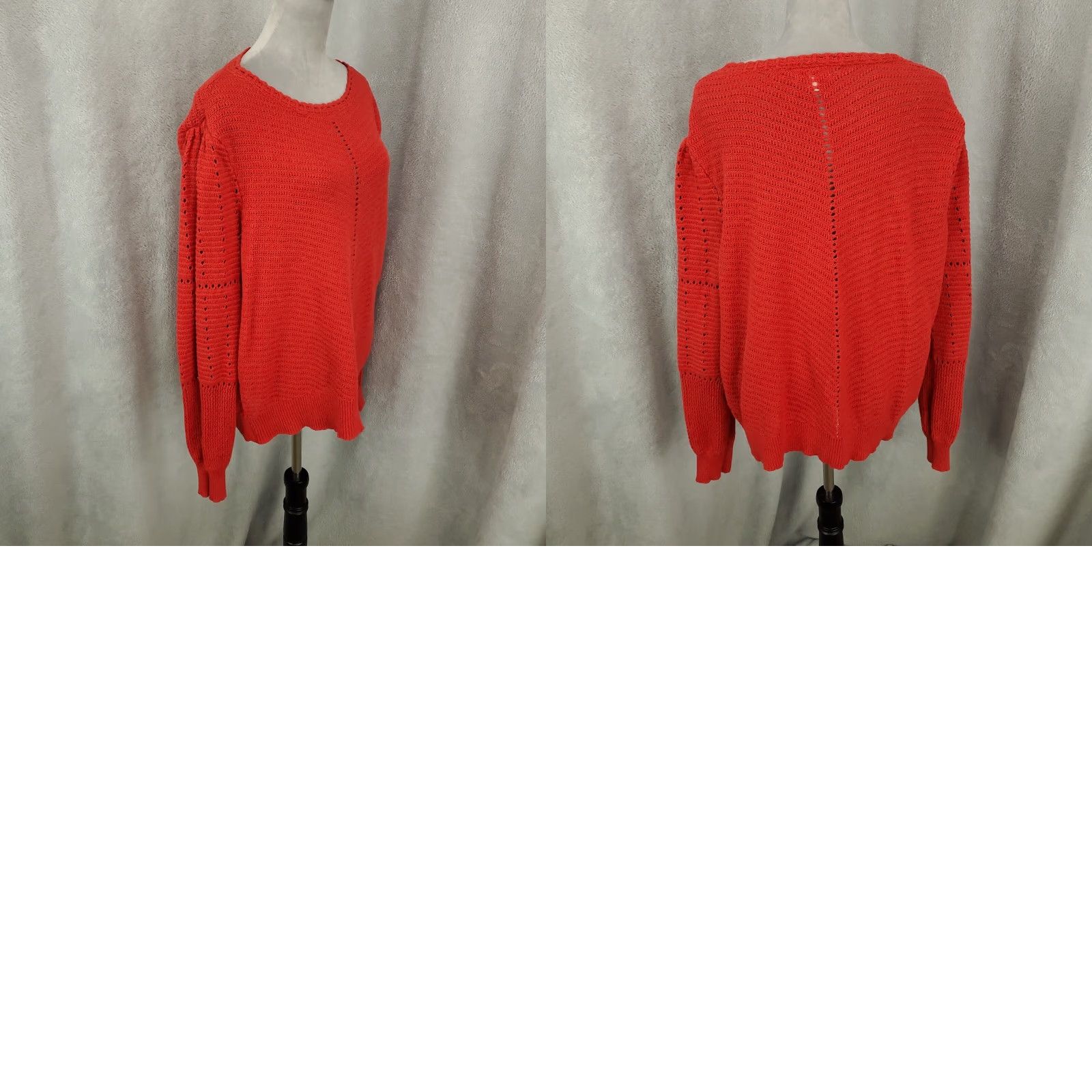Vintage Womens Red Sweater 2X Pullover Knit Open Puff Sleeve Boat Neck Knit Style Boho Knox Rose Size XXL / US 16-18 / IT 52-54 - 8 Thumbnail