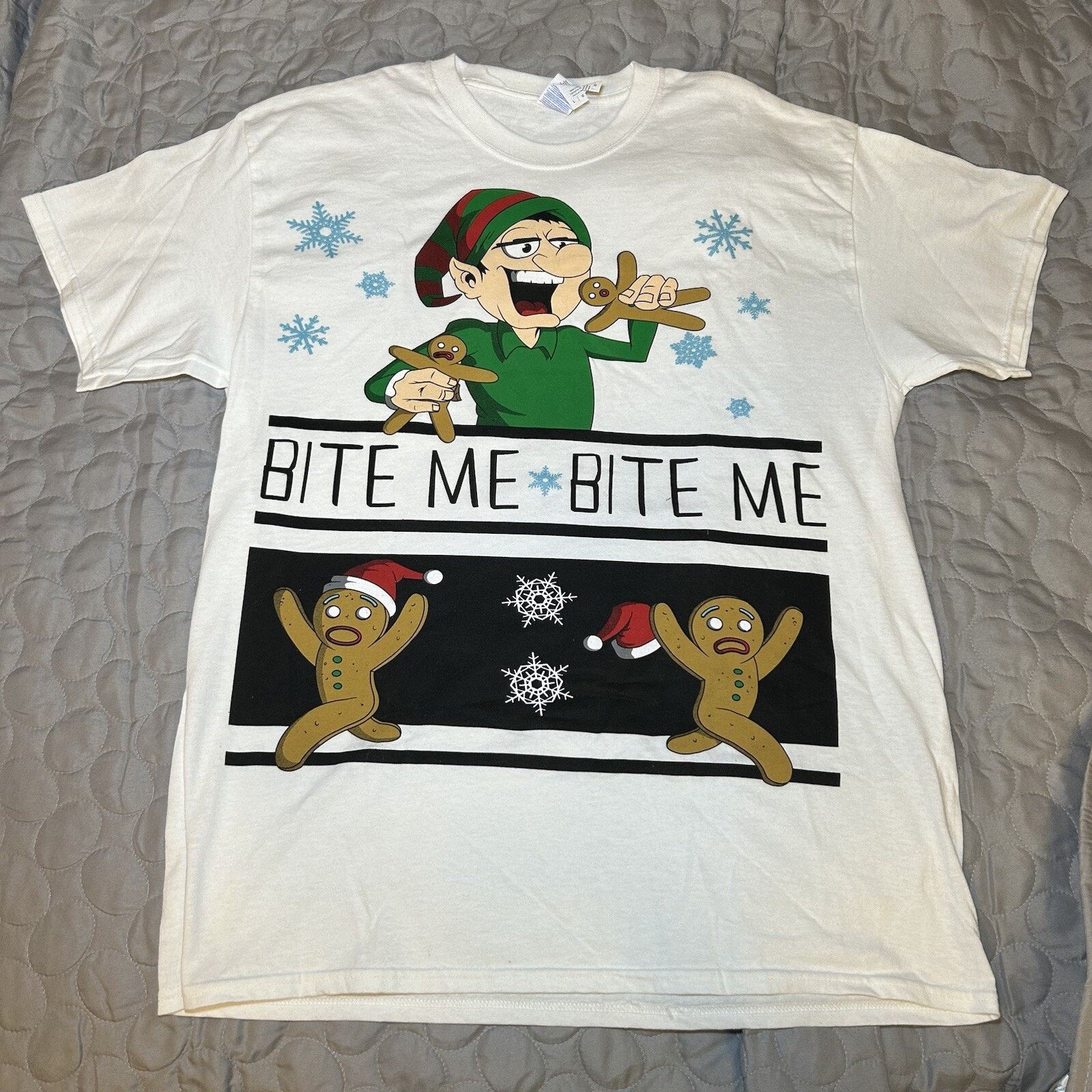 Gildan Gildan White Christmas T-Shirt Bite Me Gingerbread Unisex L Size US L / EU 52-54 / 3 - 1 Thumbnail