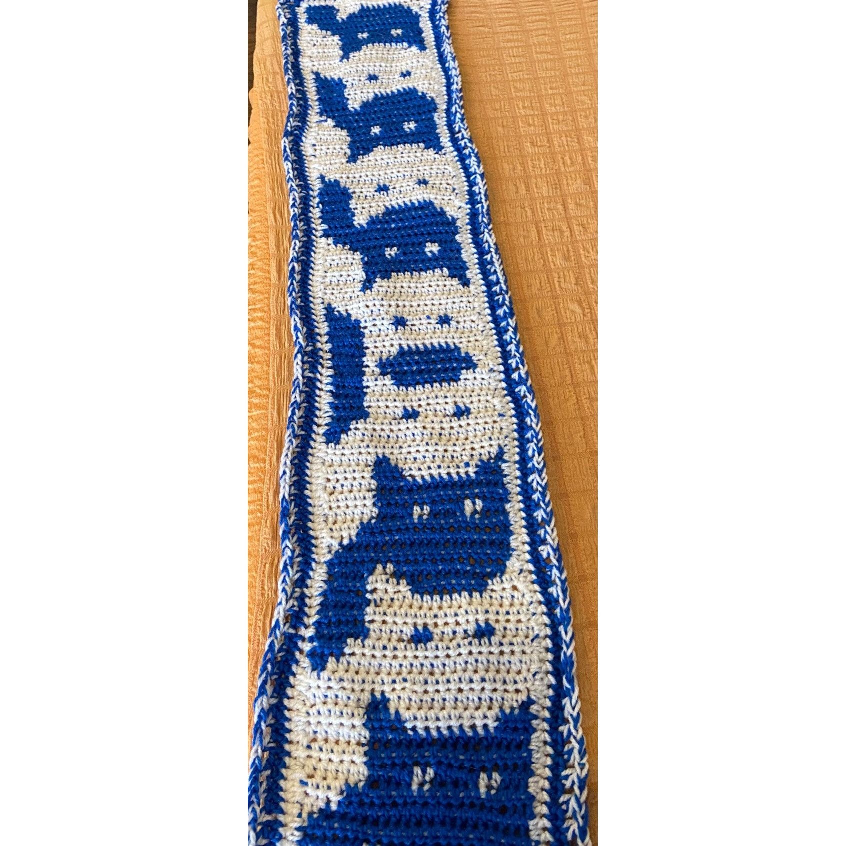 Other Handmade Crochet Cat Winter Scarf 62" Blue & White W/8” Frin Size ONE SIZE - 9 Thumbnail